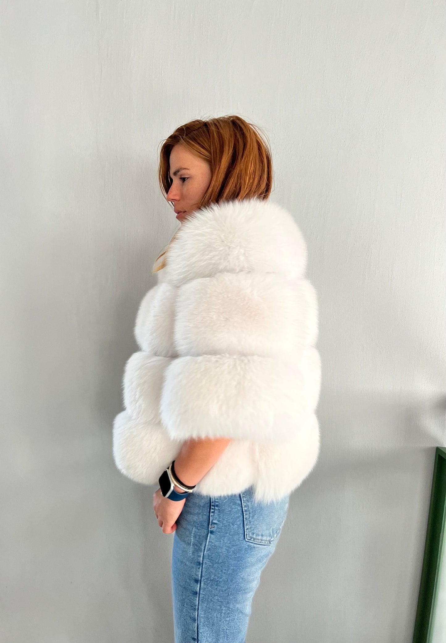 Handmade White Fox Fur Bolero Jacket - Bridal Stole size Small