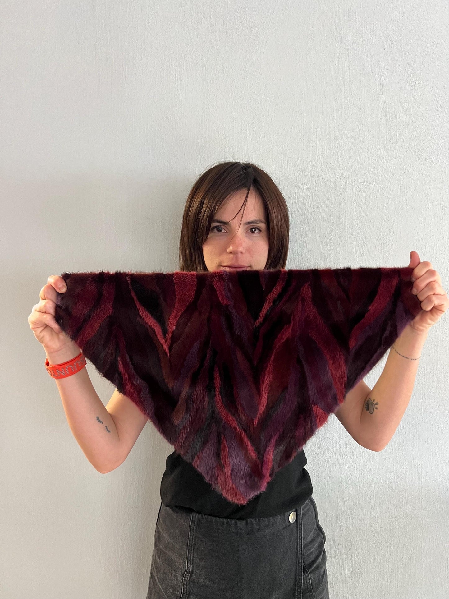 Burgundy Mink Fur Handkerchief, Lined Fur Accessory