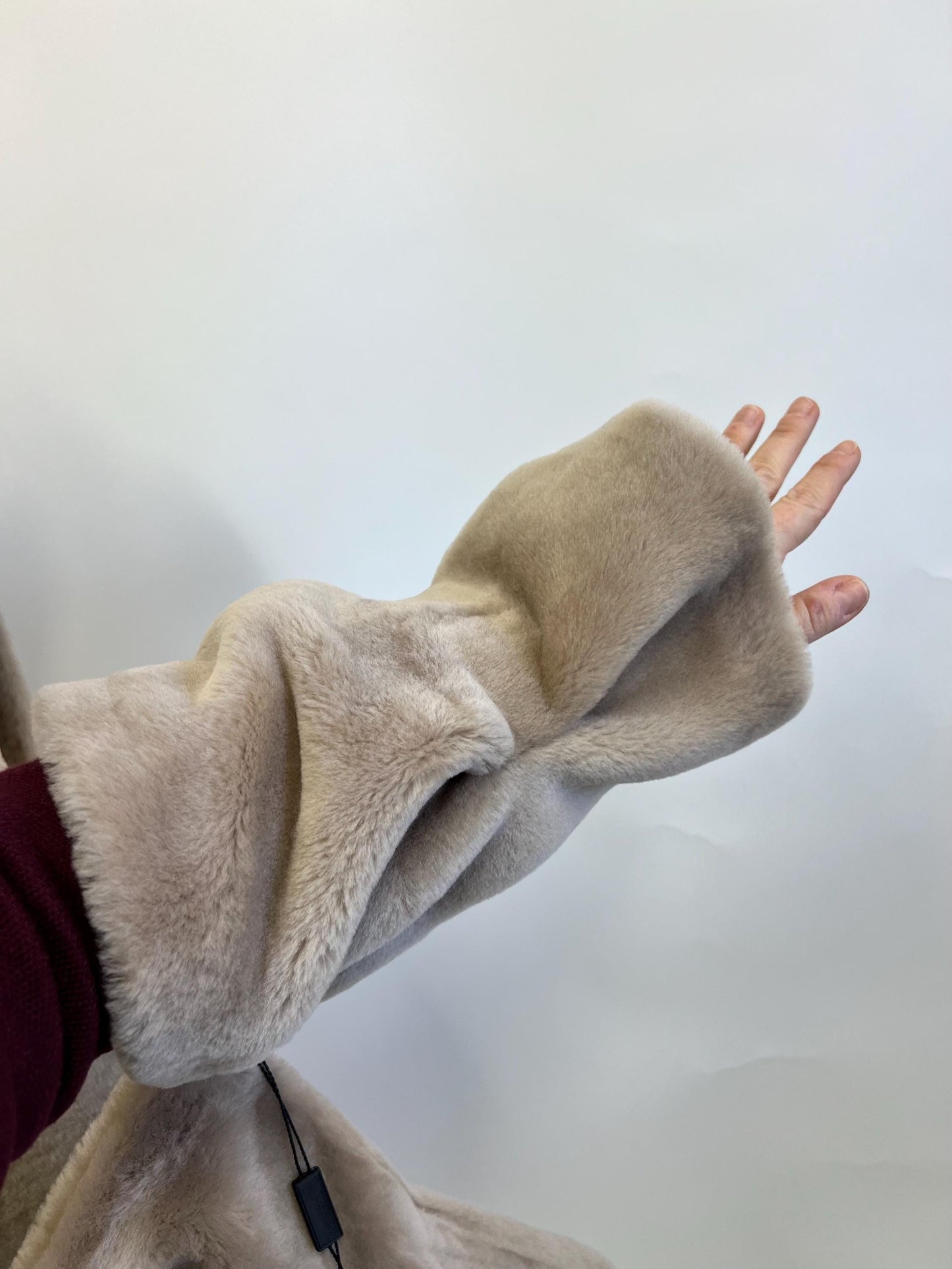 Turtleneck warmer Shearling Shawl Poncho: Off White Fur with Cuffs