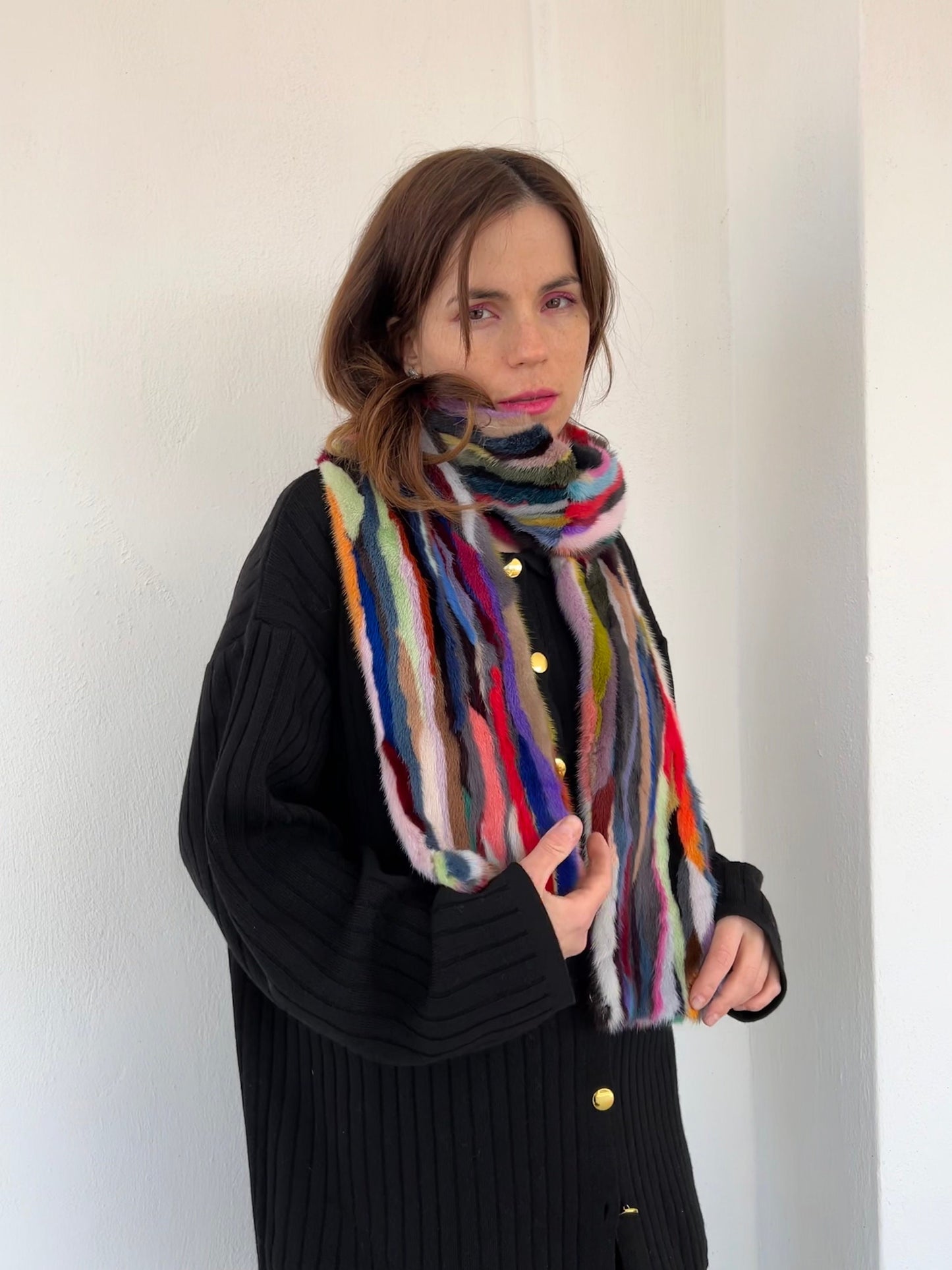 Multicolor Mink Fur Scarf: Genuine Long Fur Stole