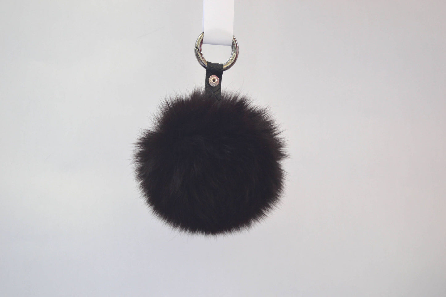 Real Fox Fur Pom Pom, Black Fur Keychain, Bag Charm