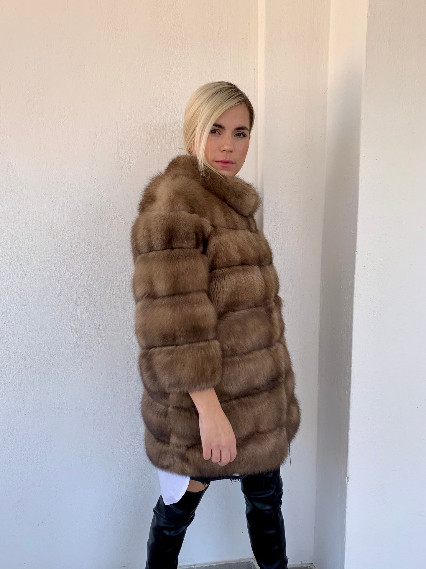 Real Sable Fur Jacket: Tortora Suede Front, Cashmere Lining