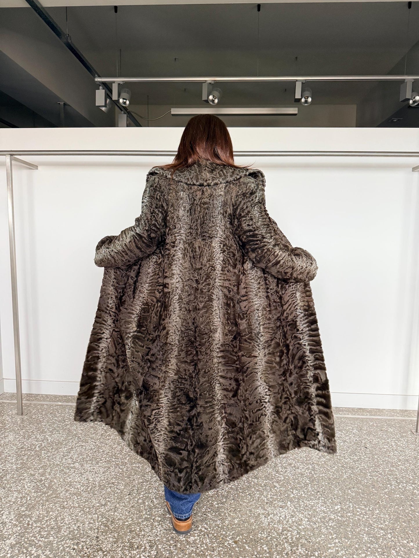 Handmade cross Swakara Curly Fur Coat – Extremely Warm Sheepskin brown Coat
