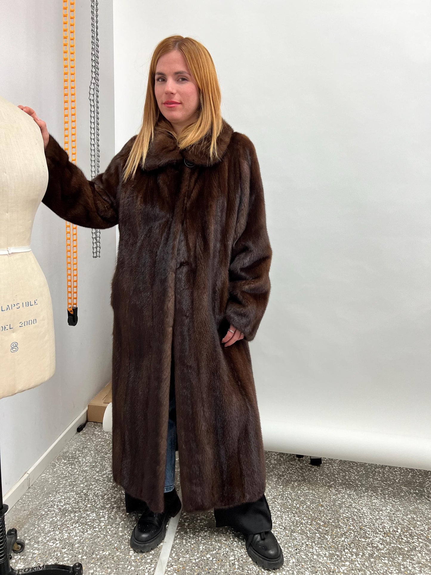 Brown Mink Fur Long Collared Coat - Saga Sustainable Fashion