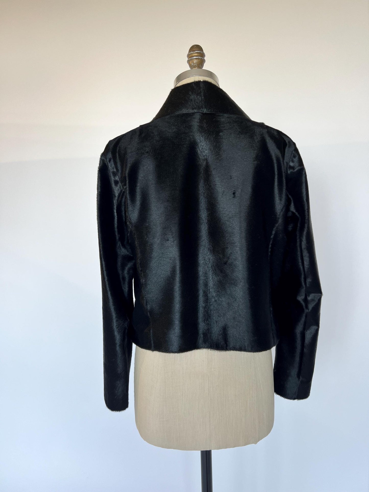 Hair-On Cowhide Leather Biker Jacket: Handmade Calf Fur