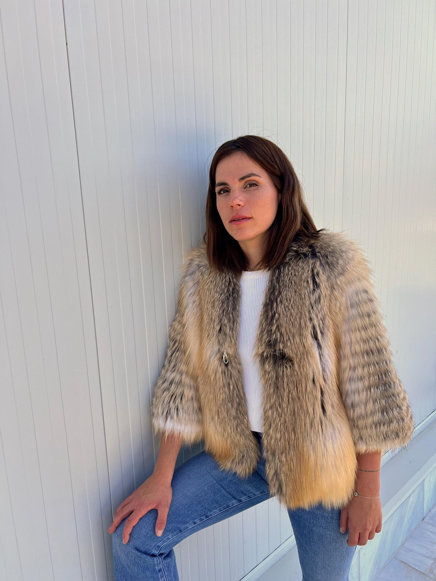 Handmade Camel Fox Fur Jacket: Lightweight Fluffy Coat