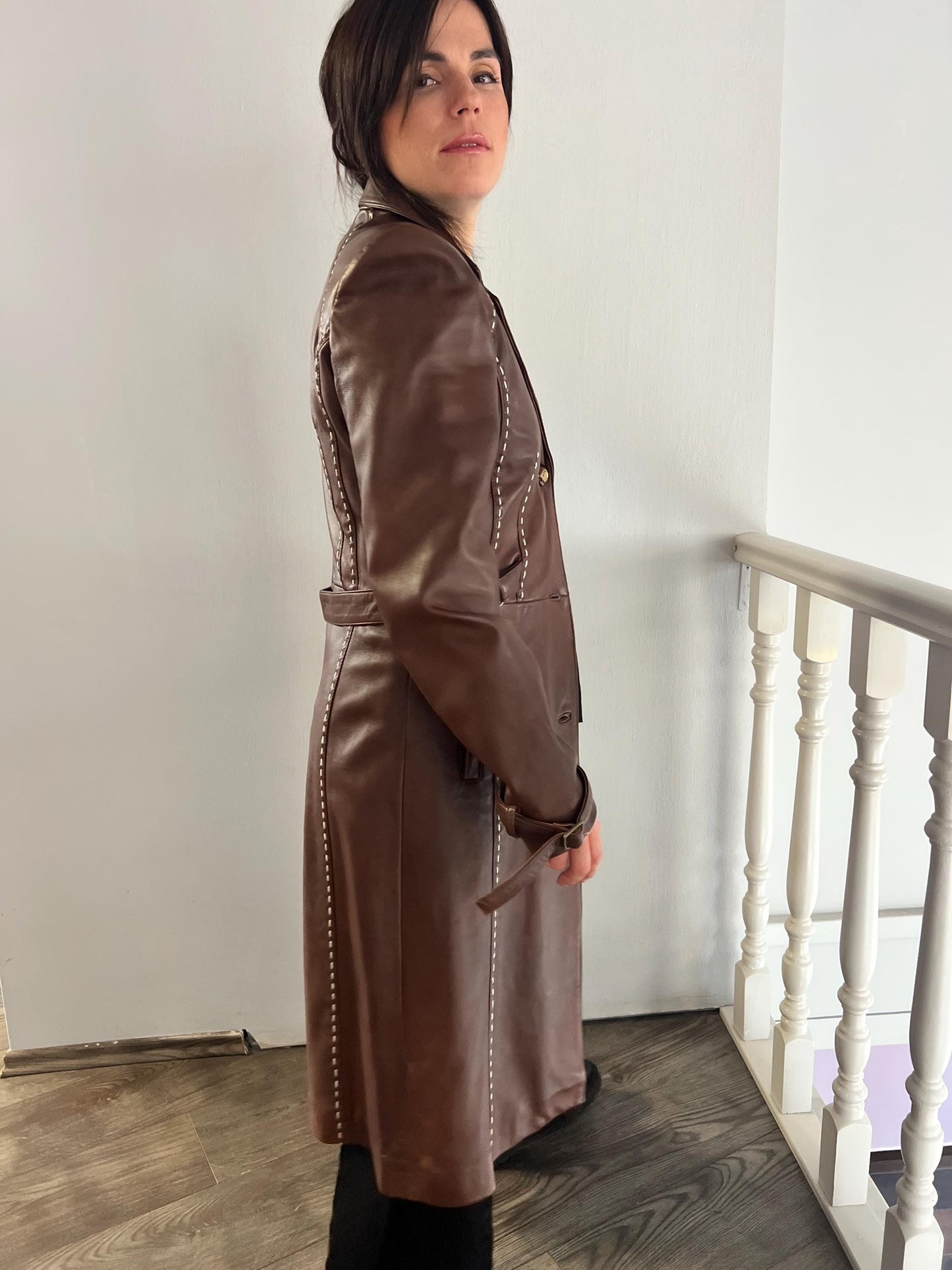 Nappa Tobacco Brown Lamb Leather Coat - Handmade in Greece
