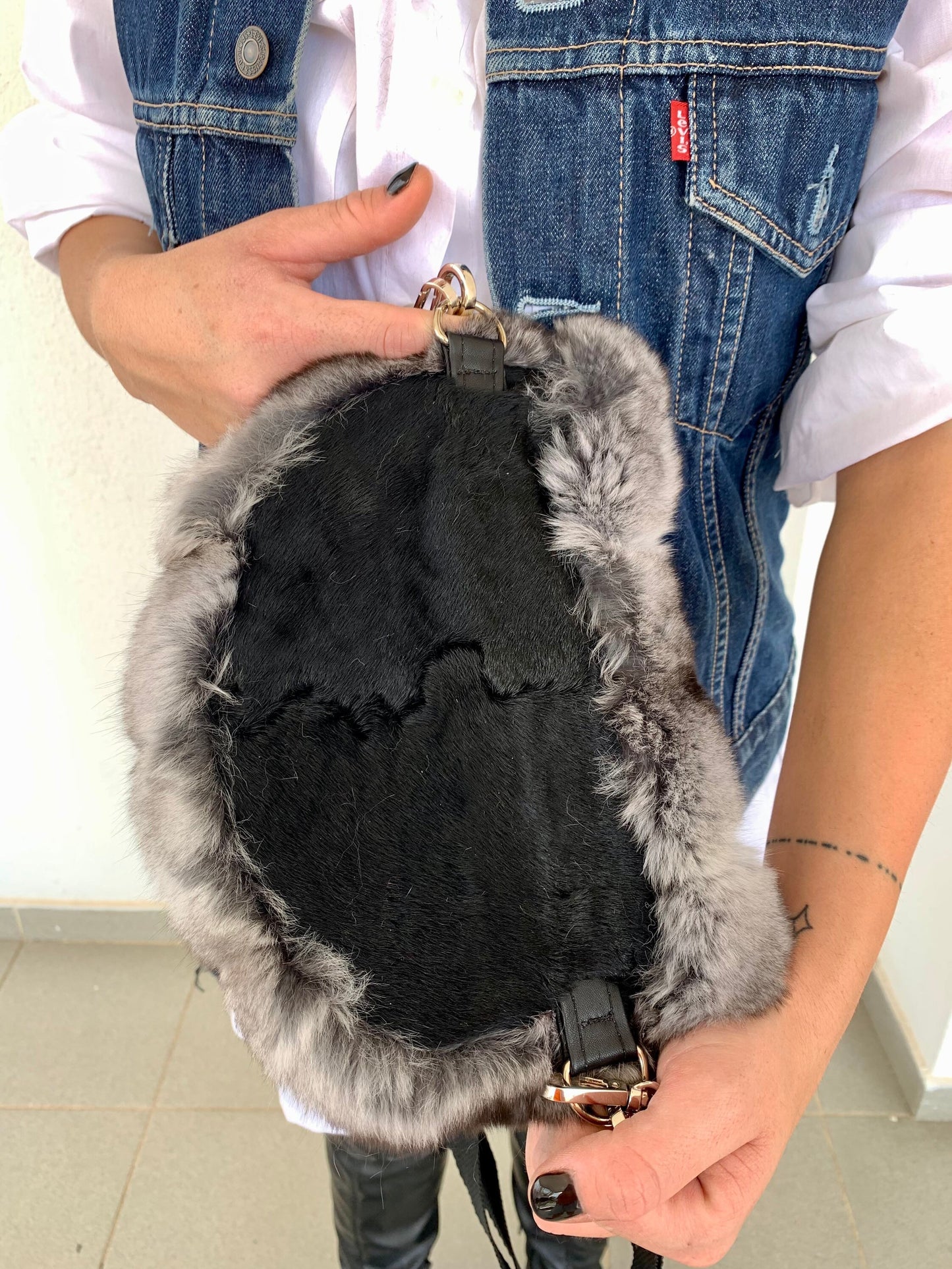 Real Rabbit Fur Bumbag: White Fanny Pack with Chain