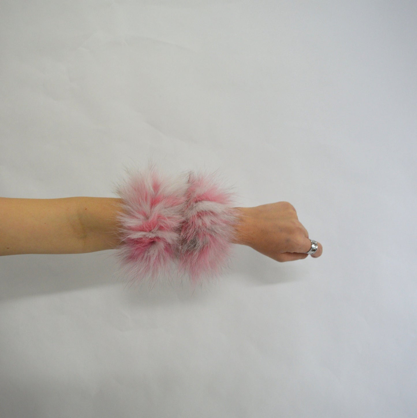 Real Fox Fur Scrunchie: Two-Tone Pastel Pink & White Fur Cuff