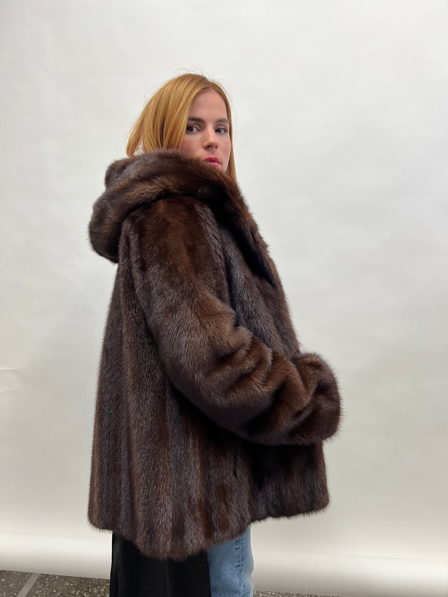 Mahogany Brown Mink Hooded Jacket - Handmade in Greece