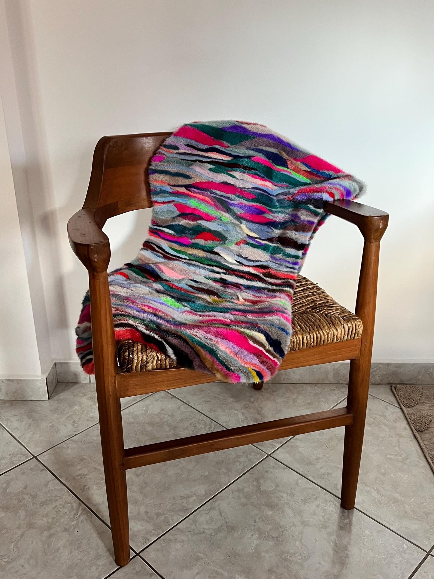 Multicolor Mink Fur Throw: Boho Deco Armchair Rug