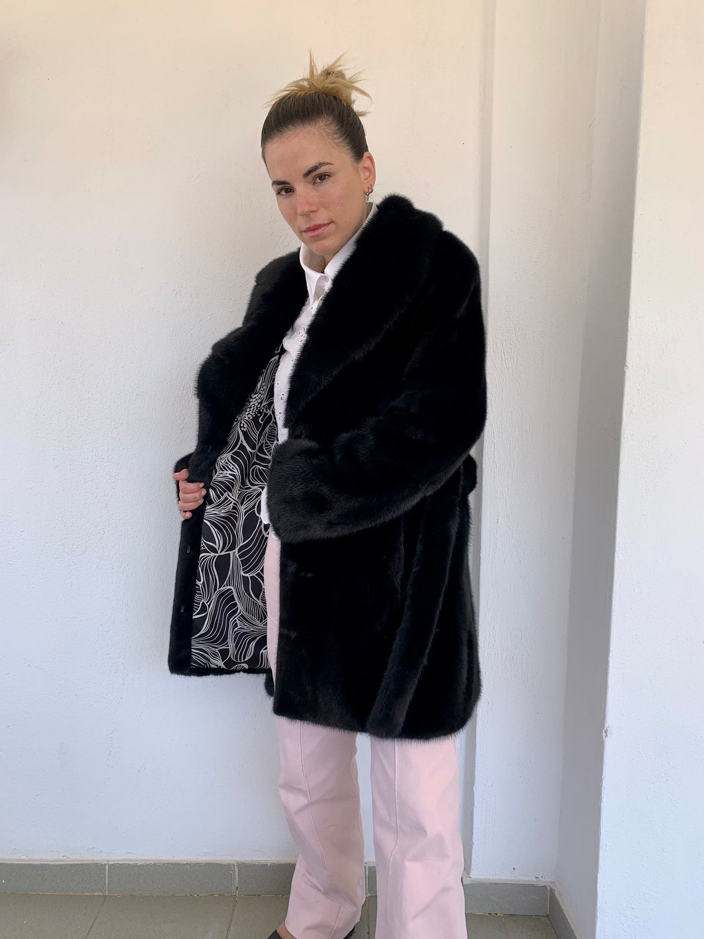 Real Mink Fur Jacket: Black Supple Skin Coat with Belt