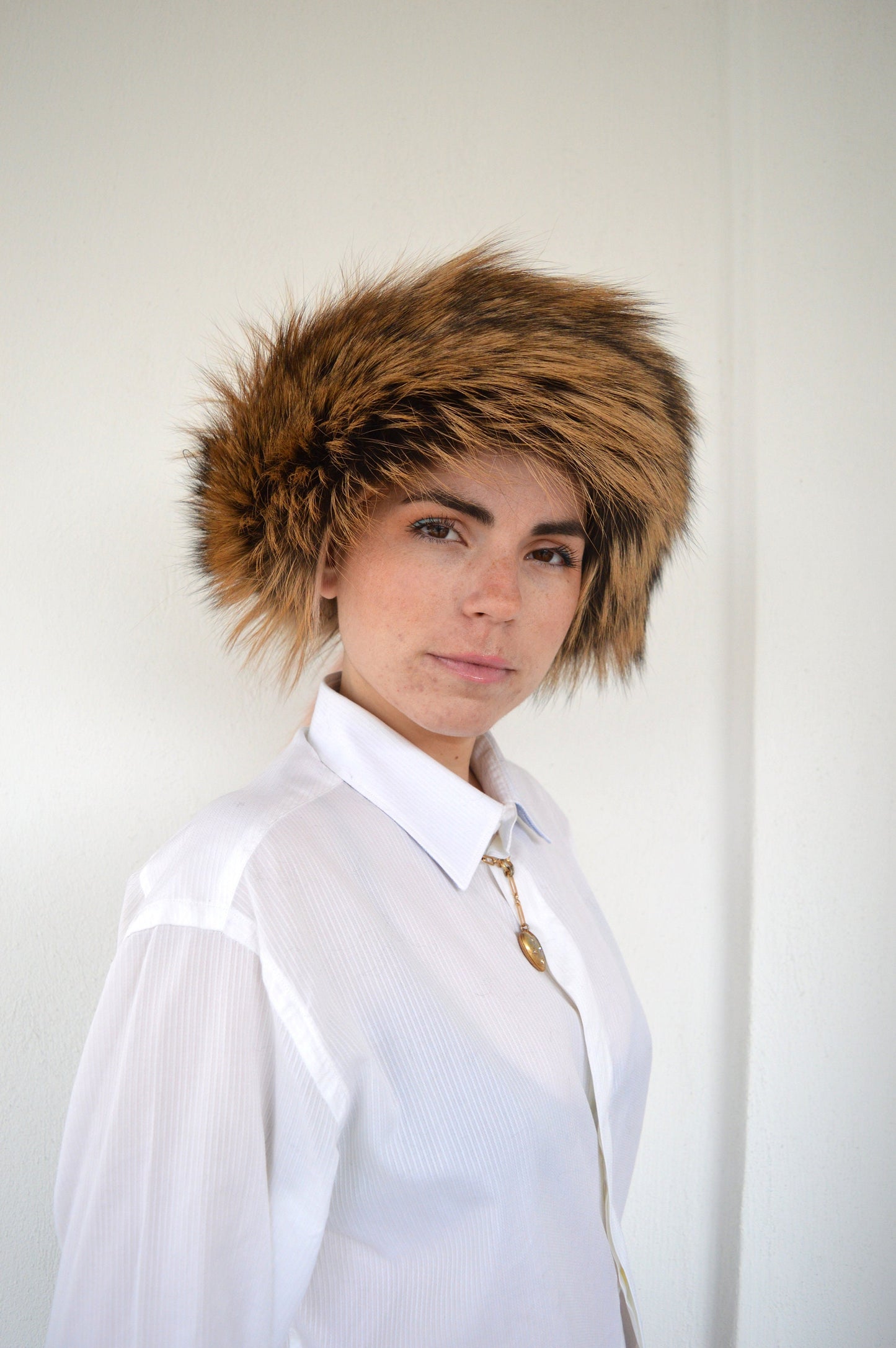 Real Golden Fox Fur Headband Collar: Winter Loop Scarf