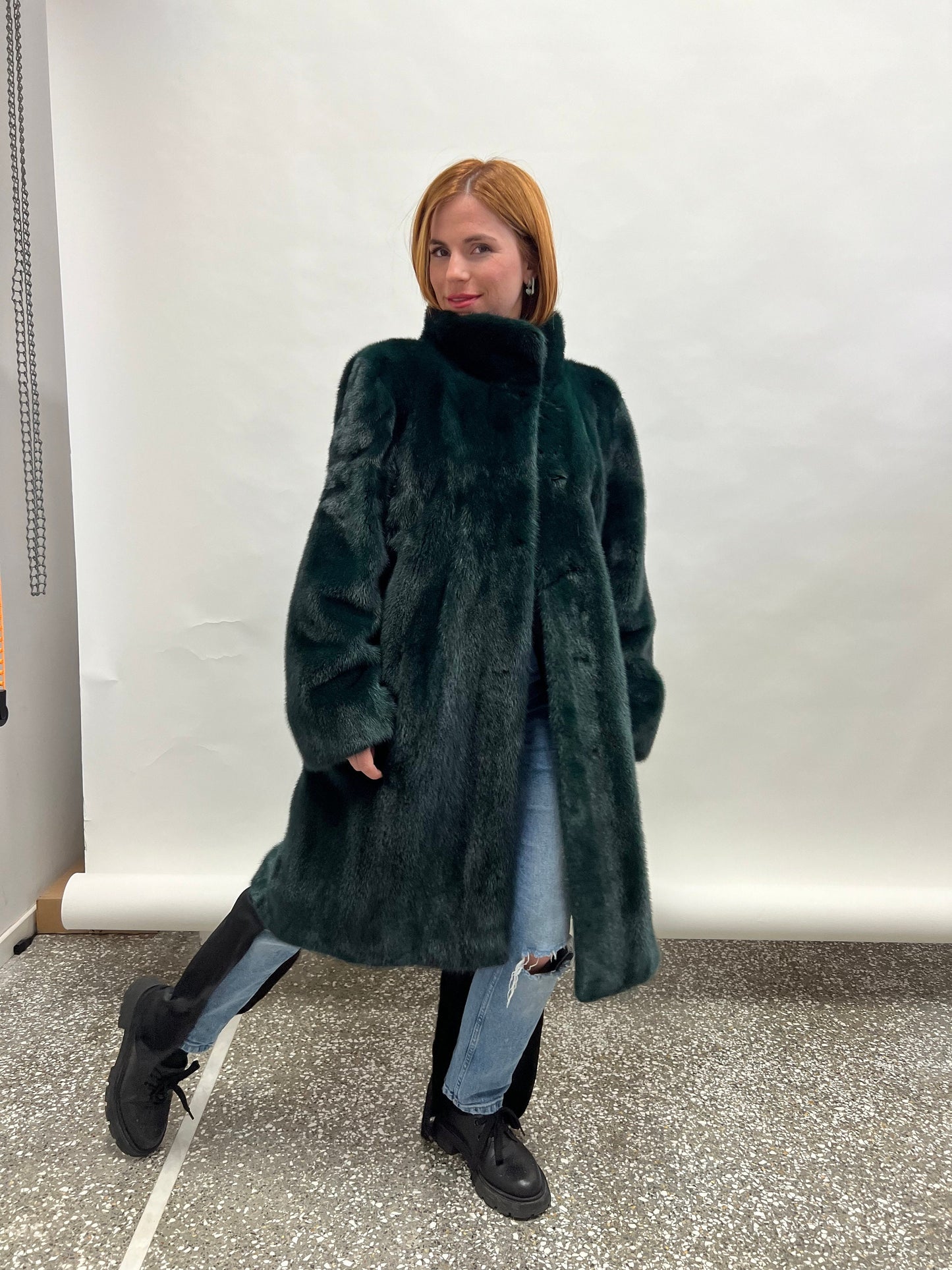 Emerald Green Mink Fur Coat - Full Skin Let Out - Size M/L/XL