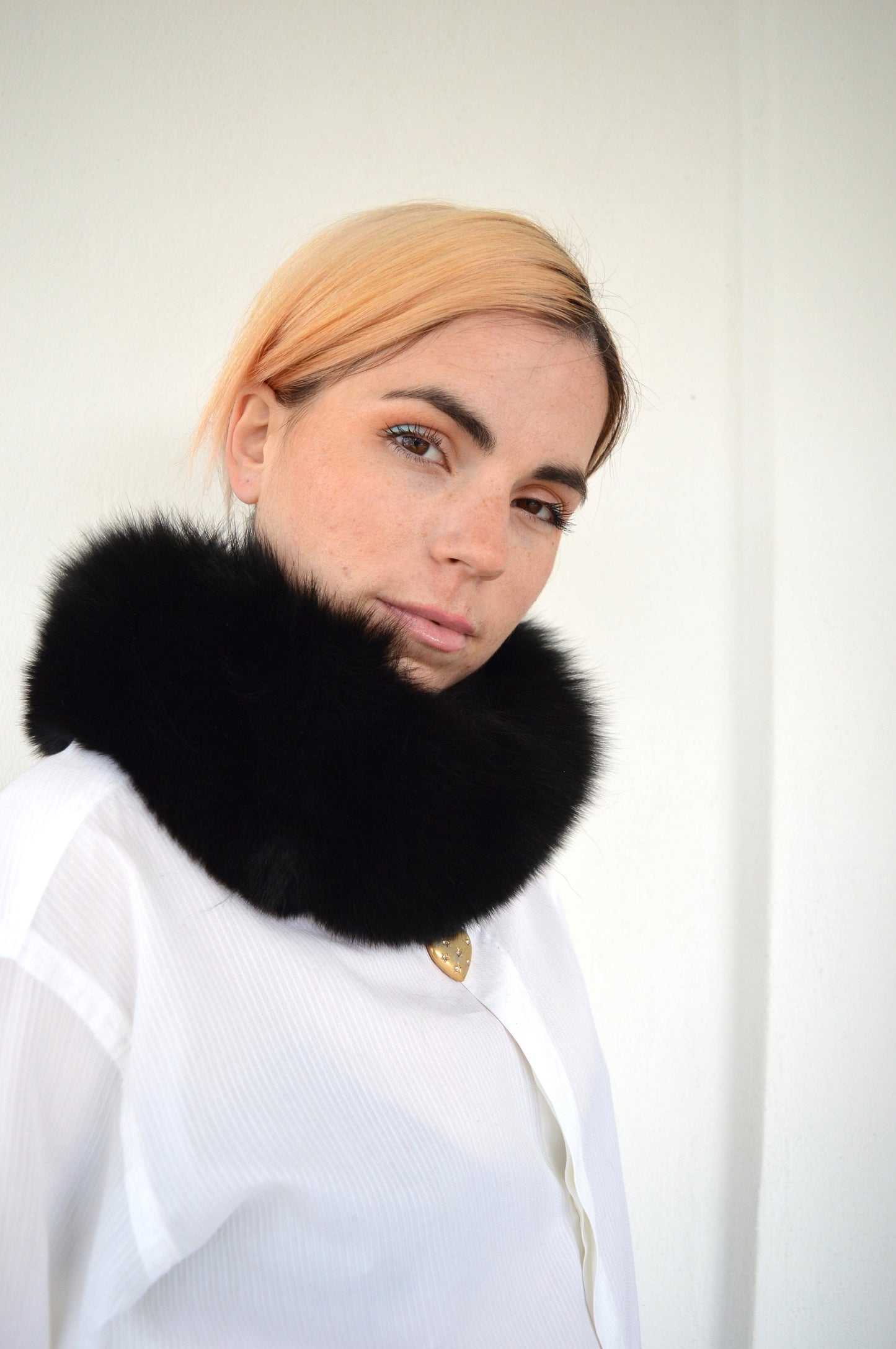 Real Black Fox Fur Headband Collar, Winter Loop Scarf
