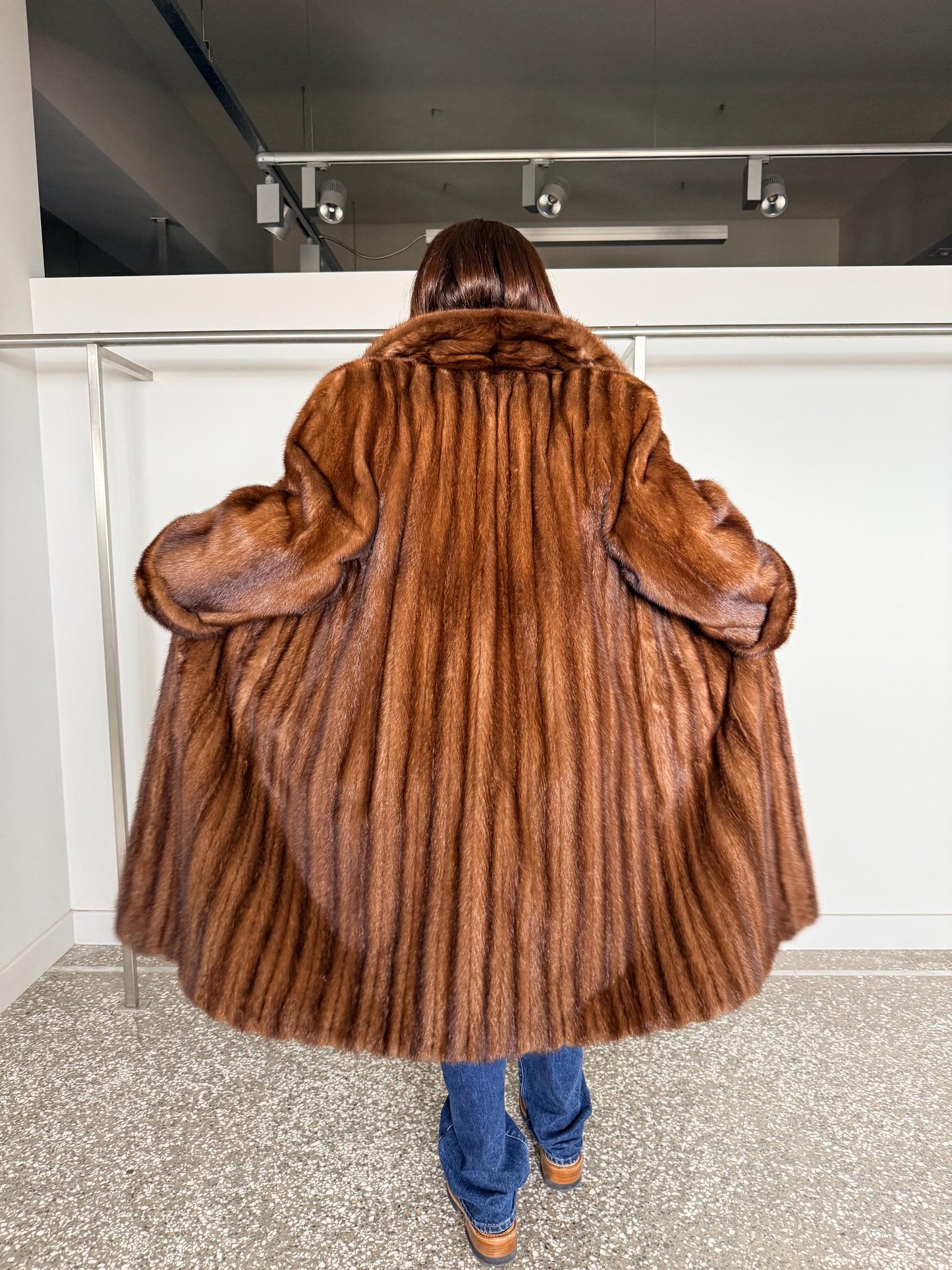 Demi Buff Mink Fur Coat: Pastel whisky Long retro-look Stroller, Handmade in Greece