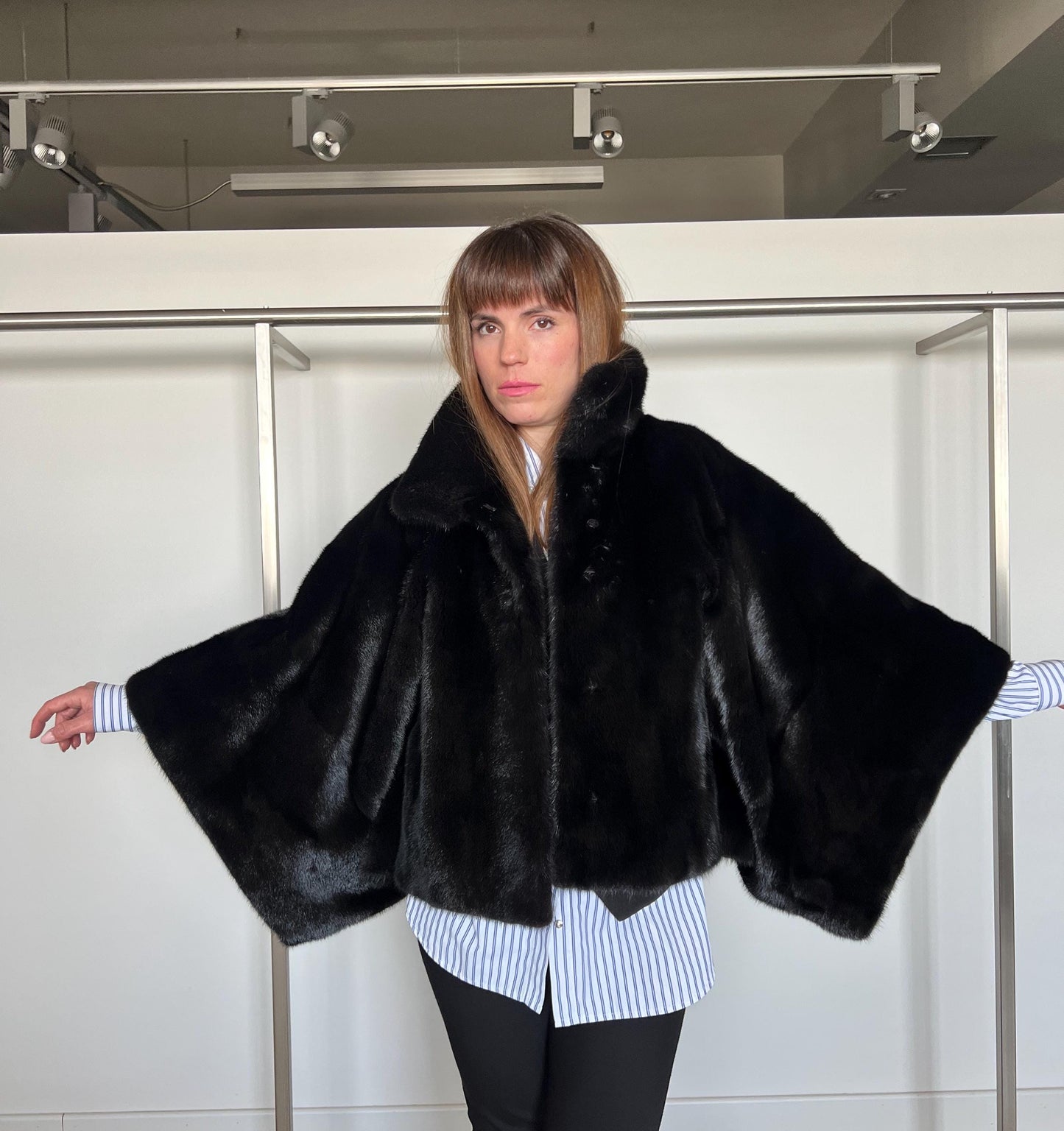 Black Mink Fur Bolero Jacket - Saga Mink Collar - Handmade