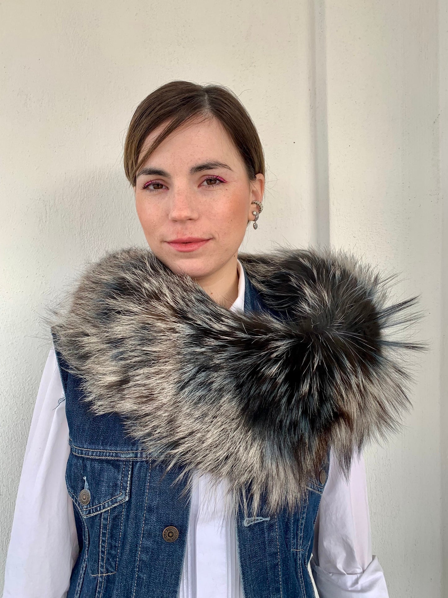 Silver Fox Fur Collar: Genuine Fur Stole, Winter Shawl