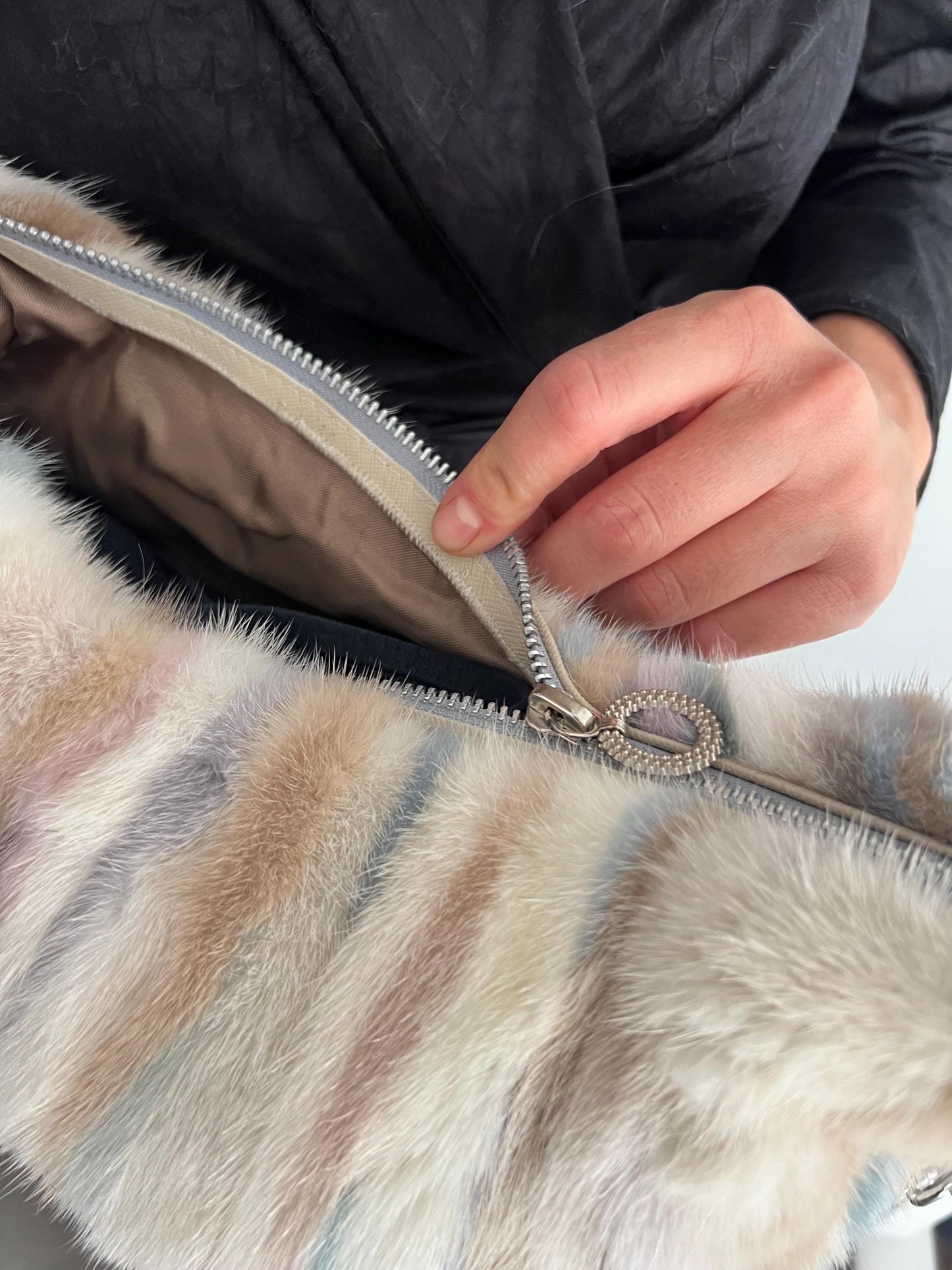 Multicolor Mink Fur Tote Bag: Leather & Chain Details