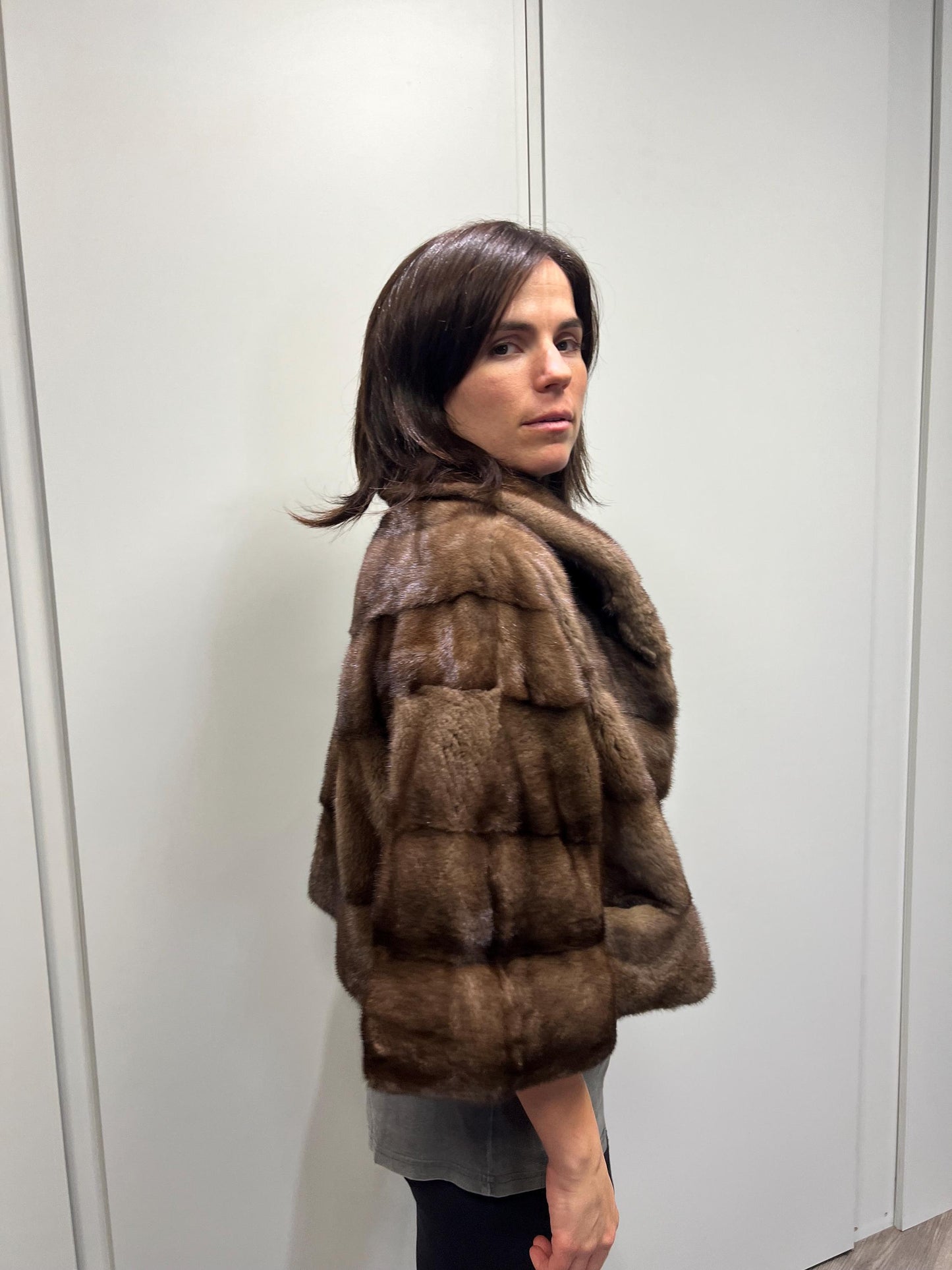 Brown cape Mink Fur Jacket: Handmade Saga Mink Coat
