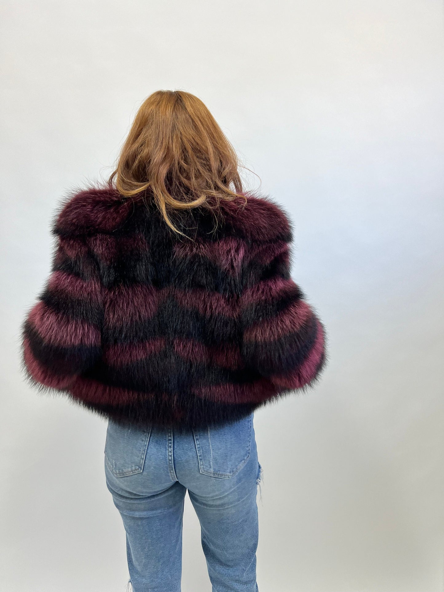 Genuine Burgundy Raccoon Fur Jacket: Leather Trim, XXSmall