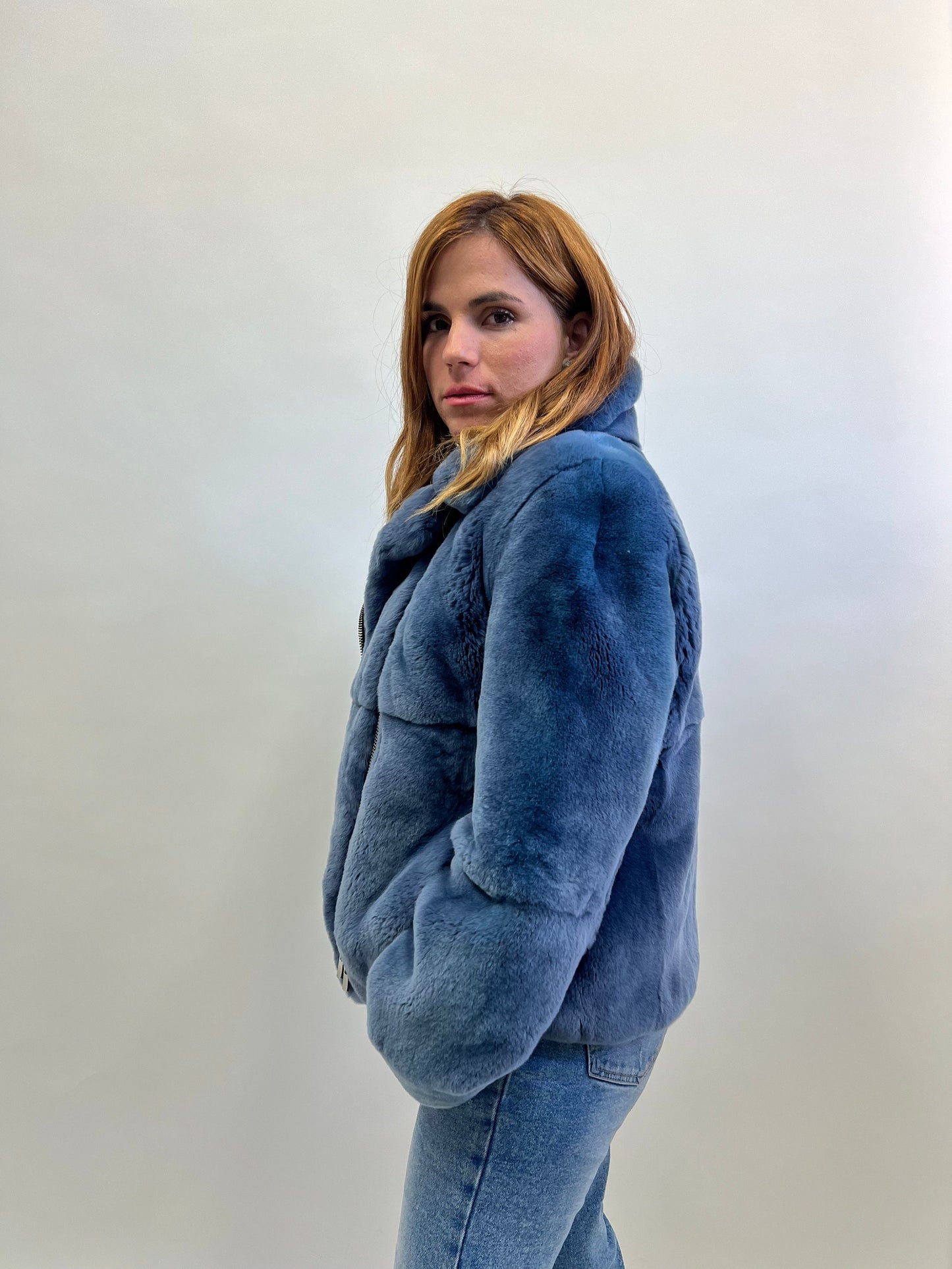 Rex Rabbit Fur Biker Jacket: Silver Hardware, Luxury Women's Gift