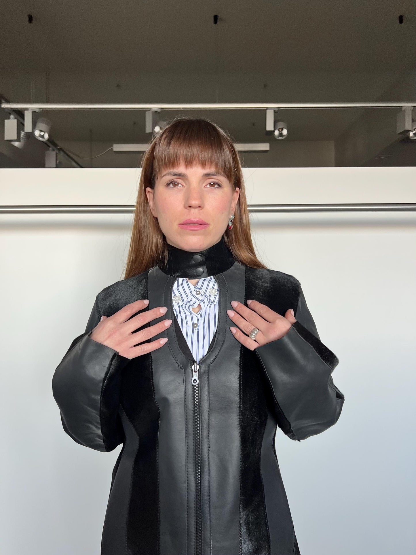 Genuine Hair-On Leather Jacket: Black Calf Cavallino Coat