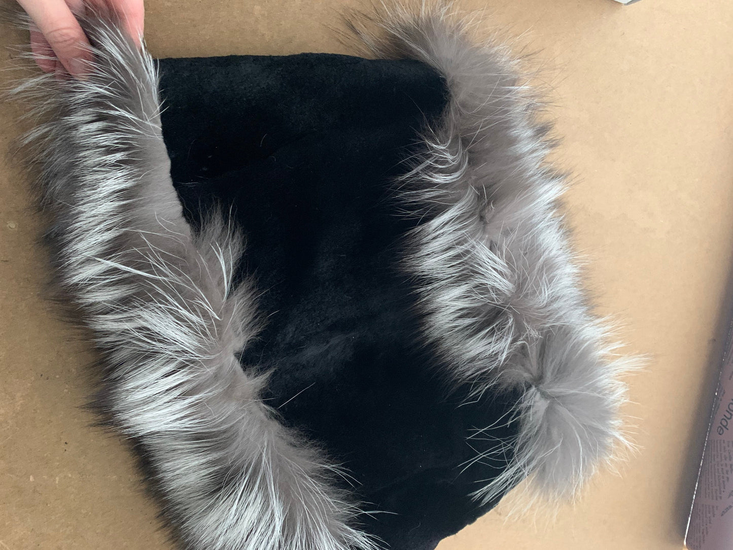 Handmade Black Mink Fur Infinity Scarf: Silver Fox Fur Cowl
