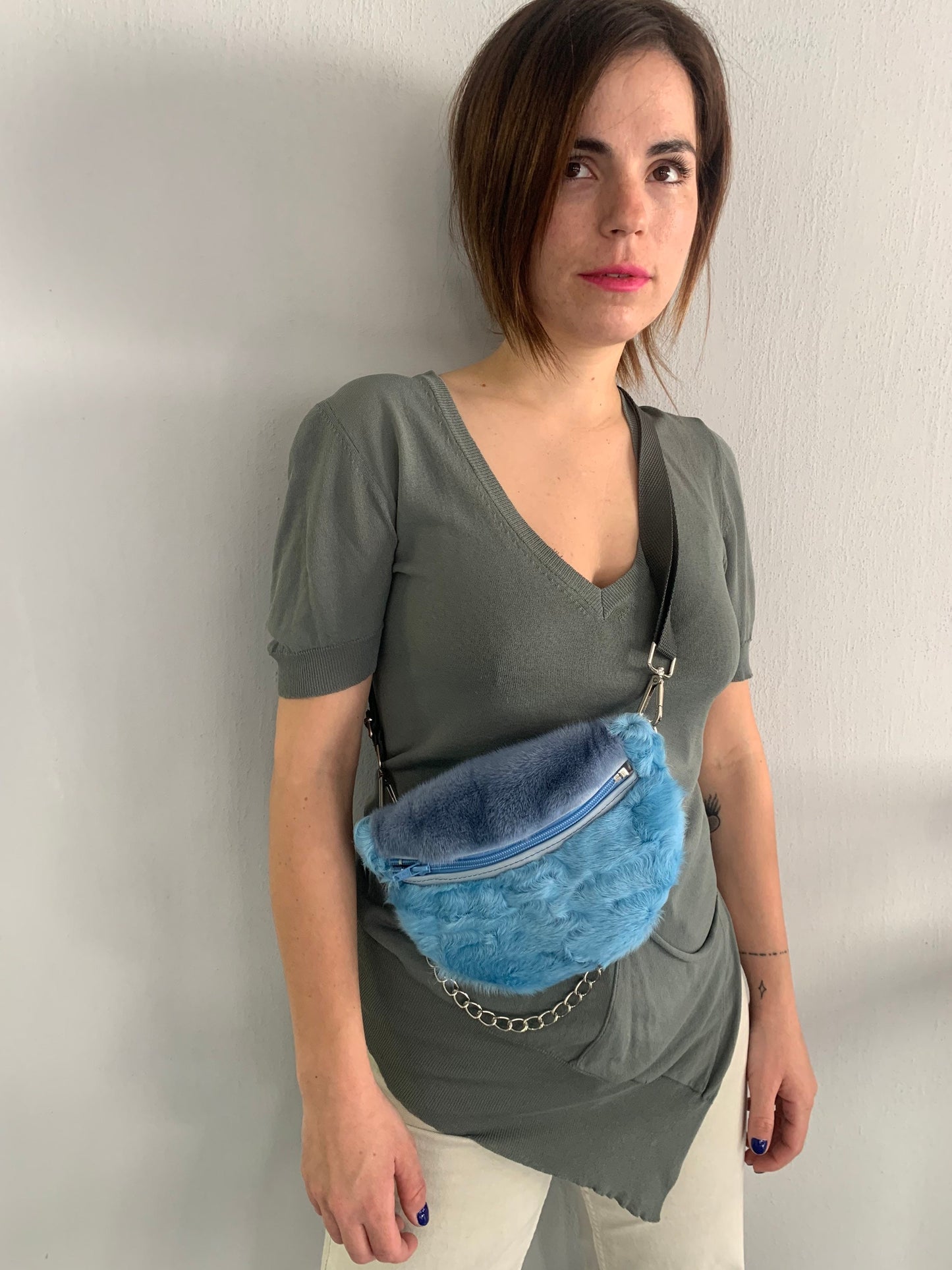 Real Mink Fur Bumbag: Lined Fanny Pack with Chain