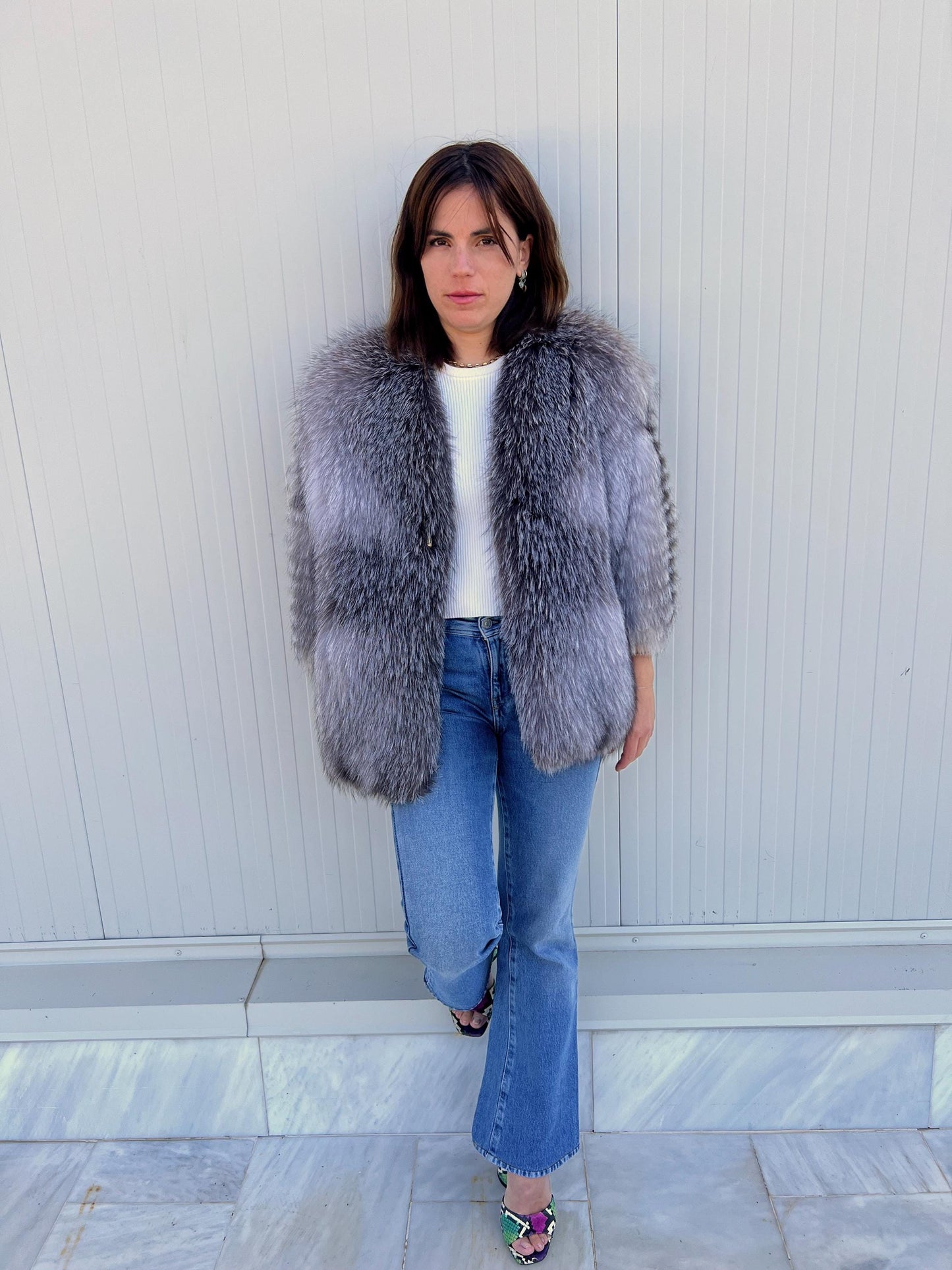 Handmade Grey Fox Fur Jacket: Lightweight, Everyday Fluffy Coat