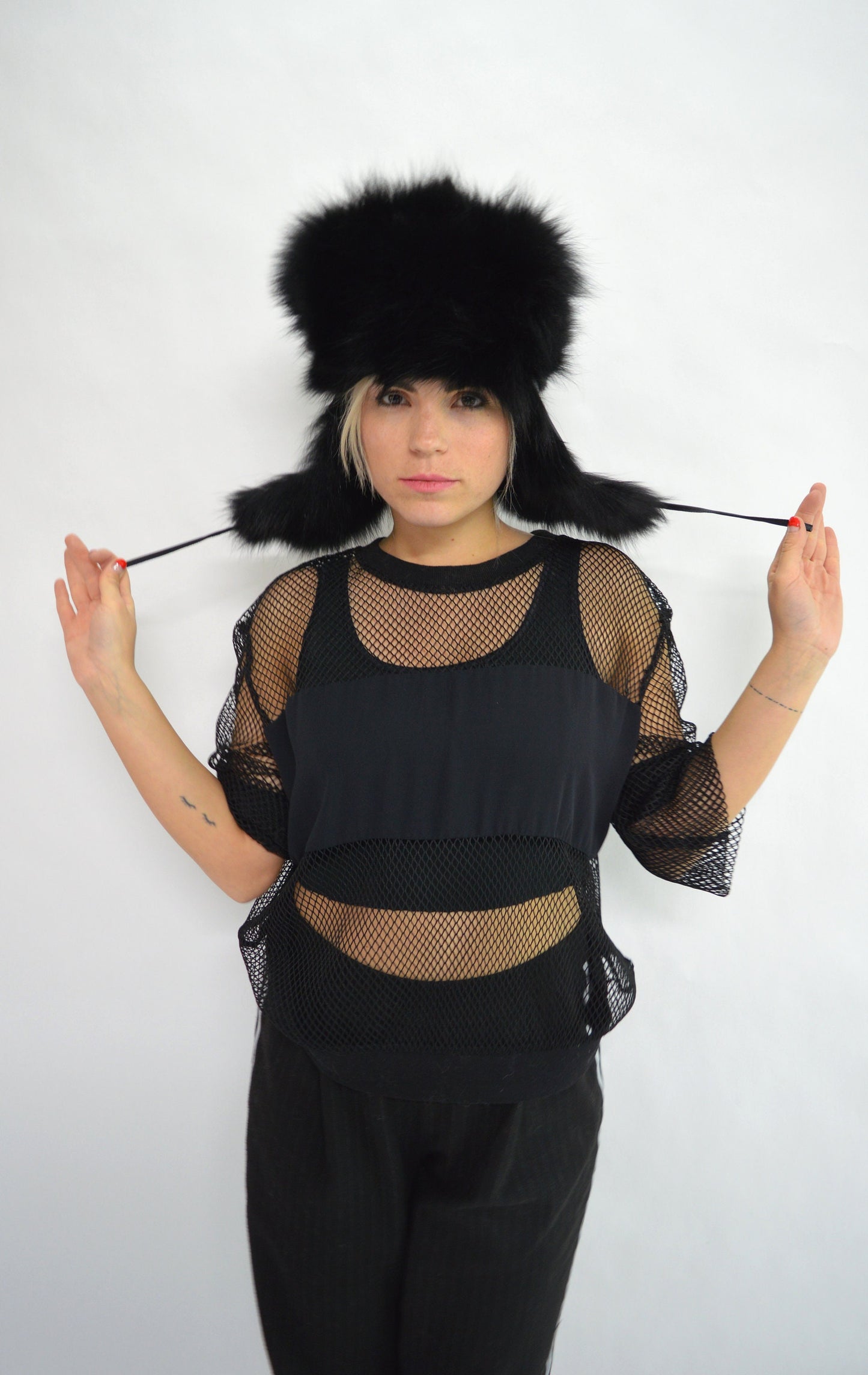 Real Fur Trapper Hat: Black Aviator Winter Cap