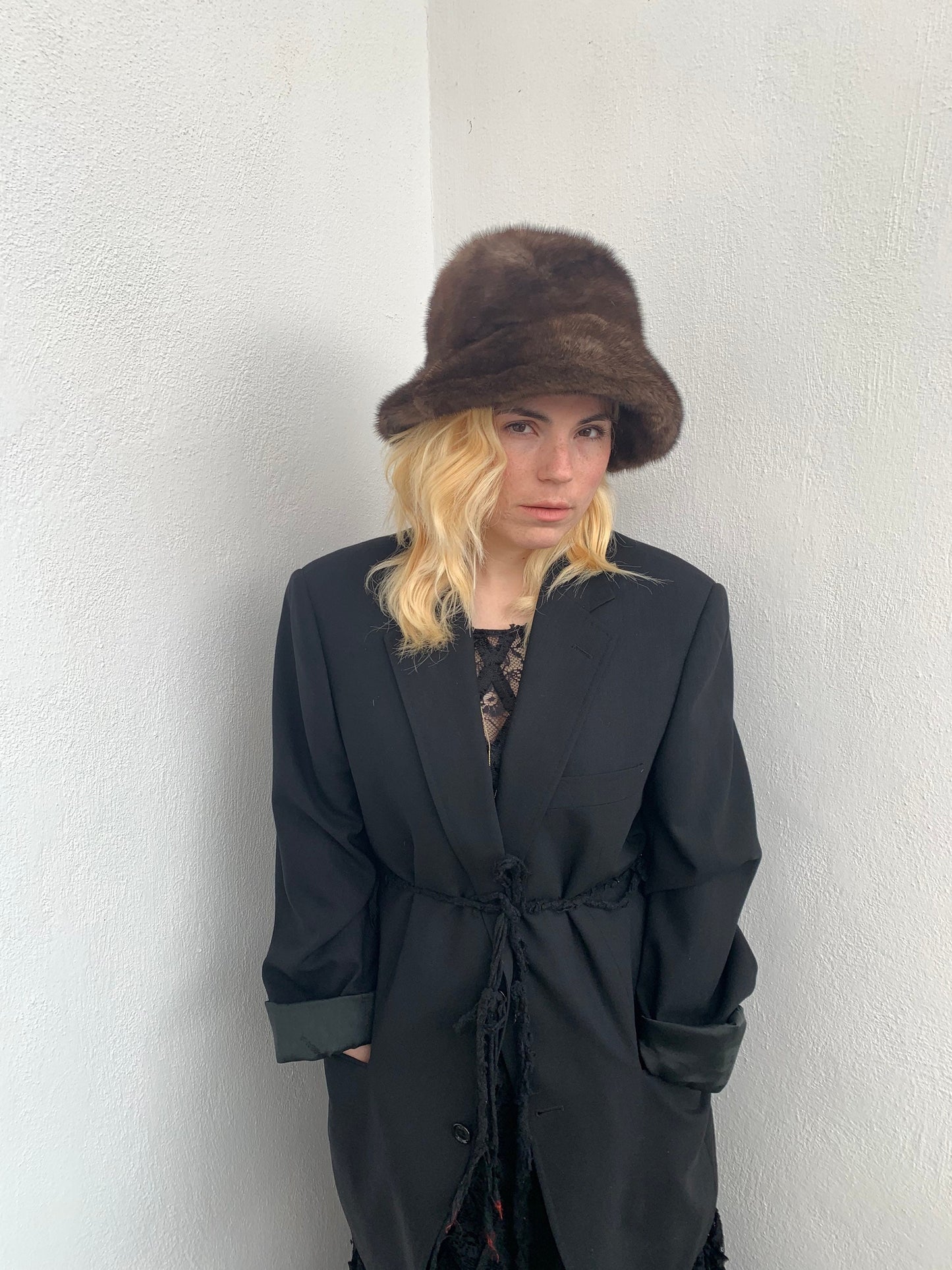 Brown Mink Fur Bucket Hat: Stylish Padded Lining, Head Warmer