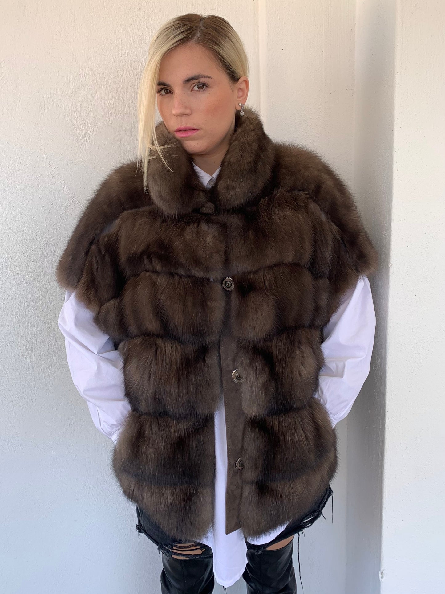 Barguzinsky Sable Fur Jacket: Brown Leather Trim, Cashmere Lined