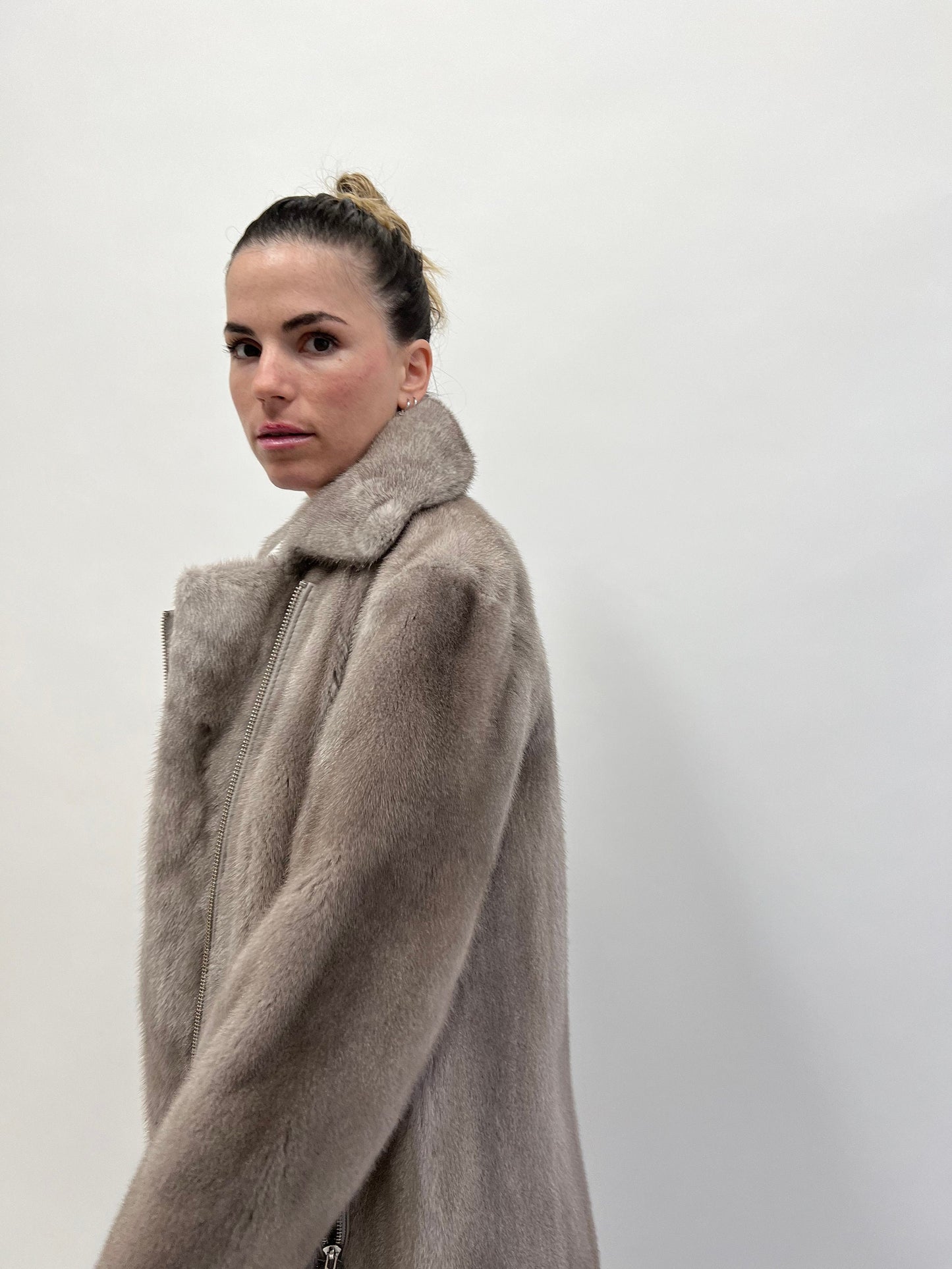 Silver Mink Fur Biker Jacket: Saga Mink, Handmade in Greece