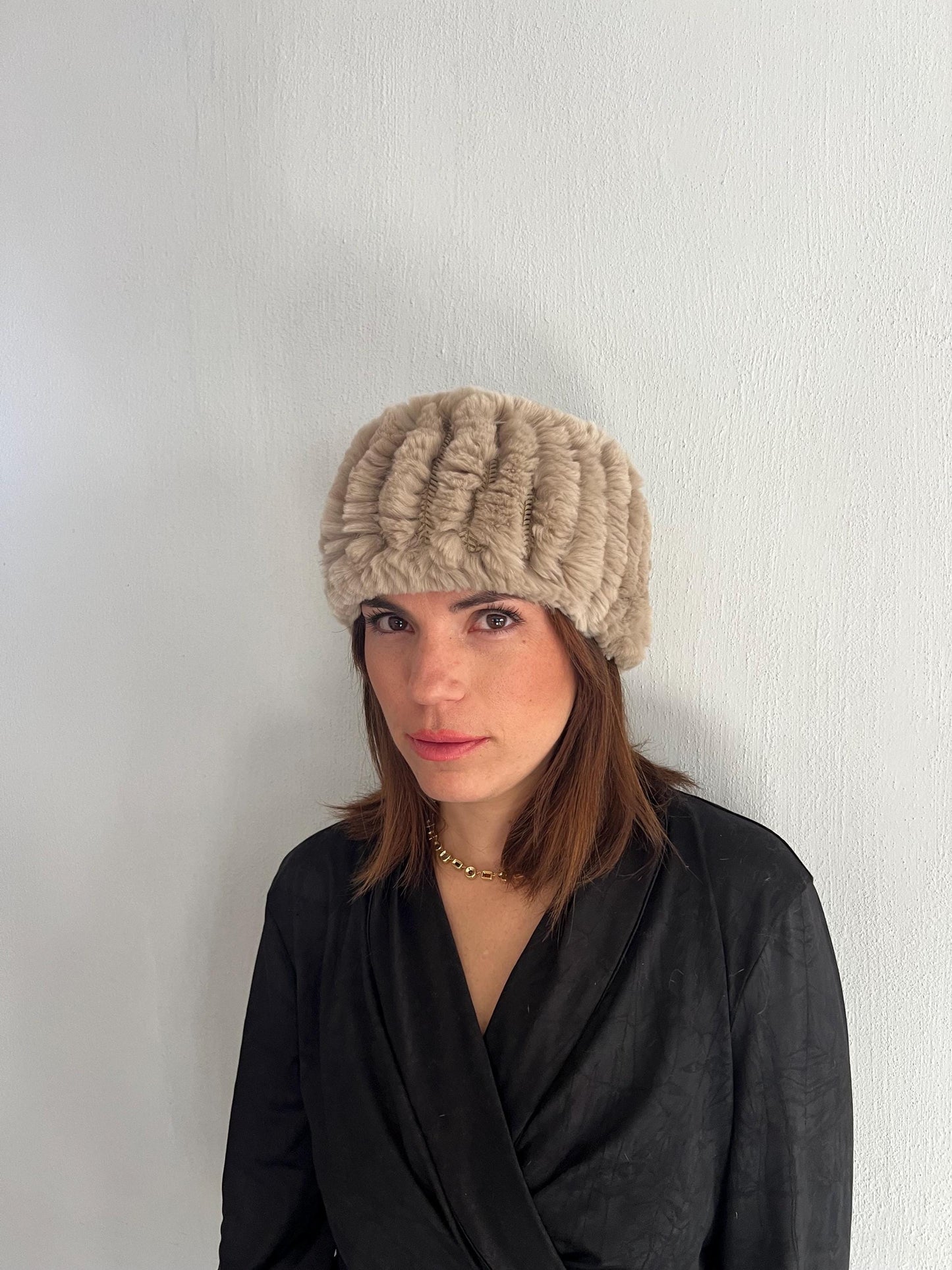 Handmade Knitted Fur Beanie: Soft Stretchy Headband Hat