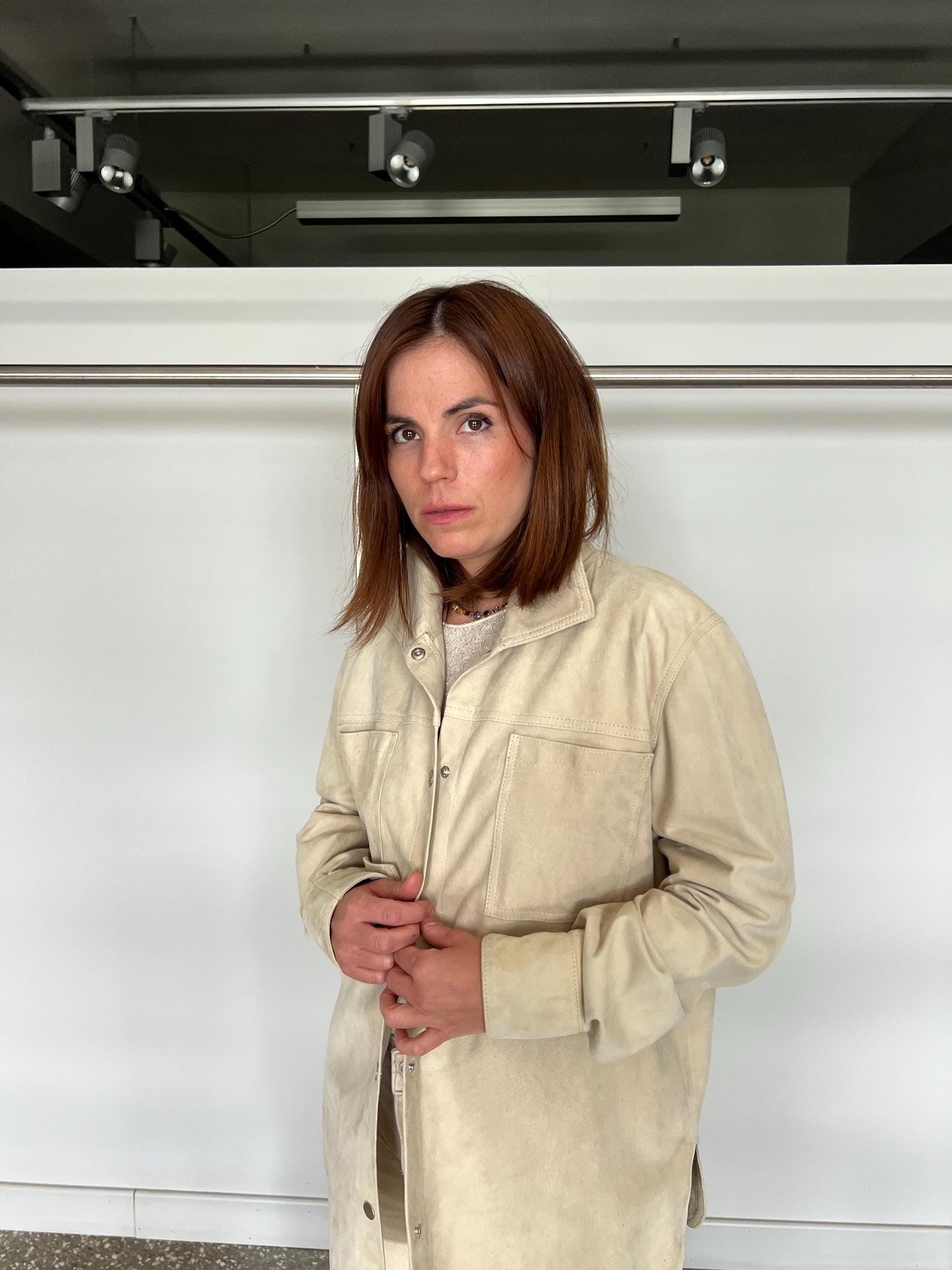 Handmade Beige Suede Lamb Leather Overshirt - Greek Design