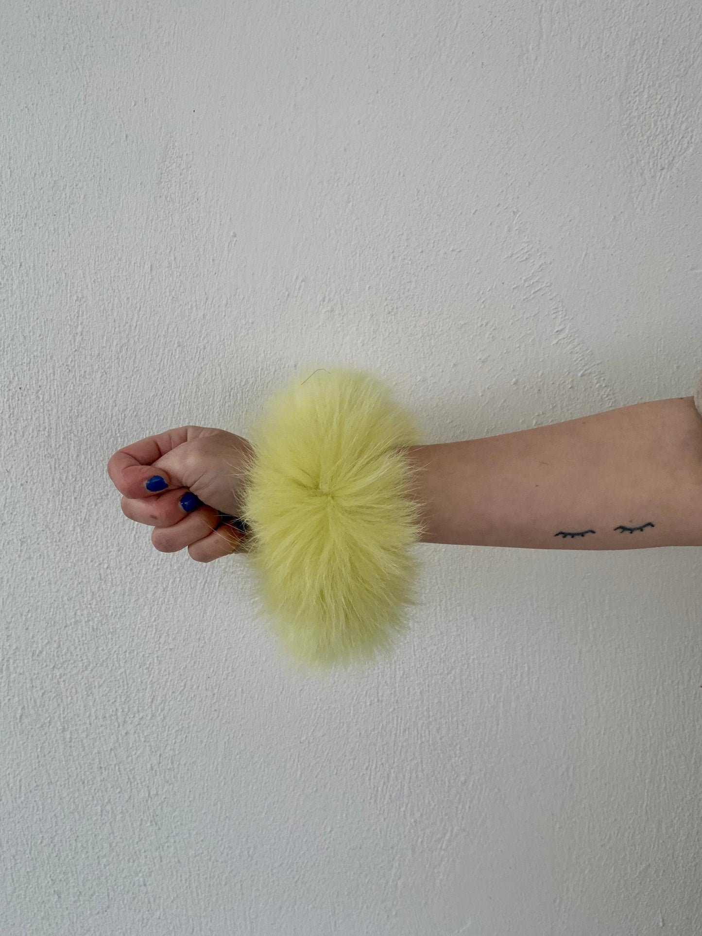 Fluo Yellow Fox Fur Scrunchie: Handmade Hair Elastic or Coat Cuff