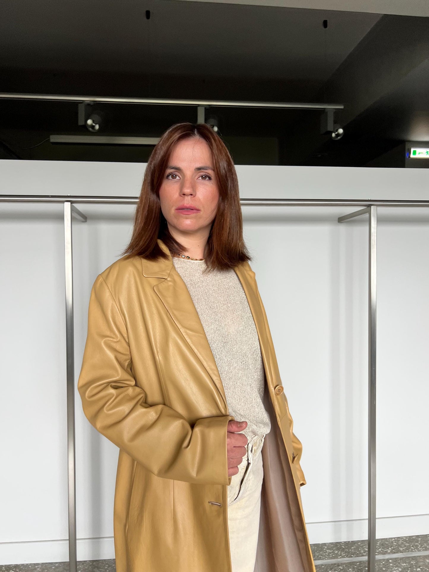 Handmade Beige Nappa Lamb Leather Coat - Made in Greece