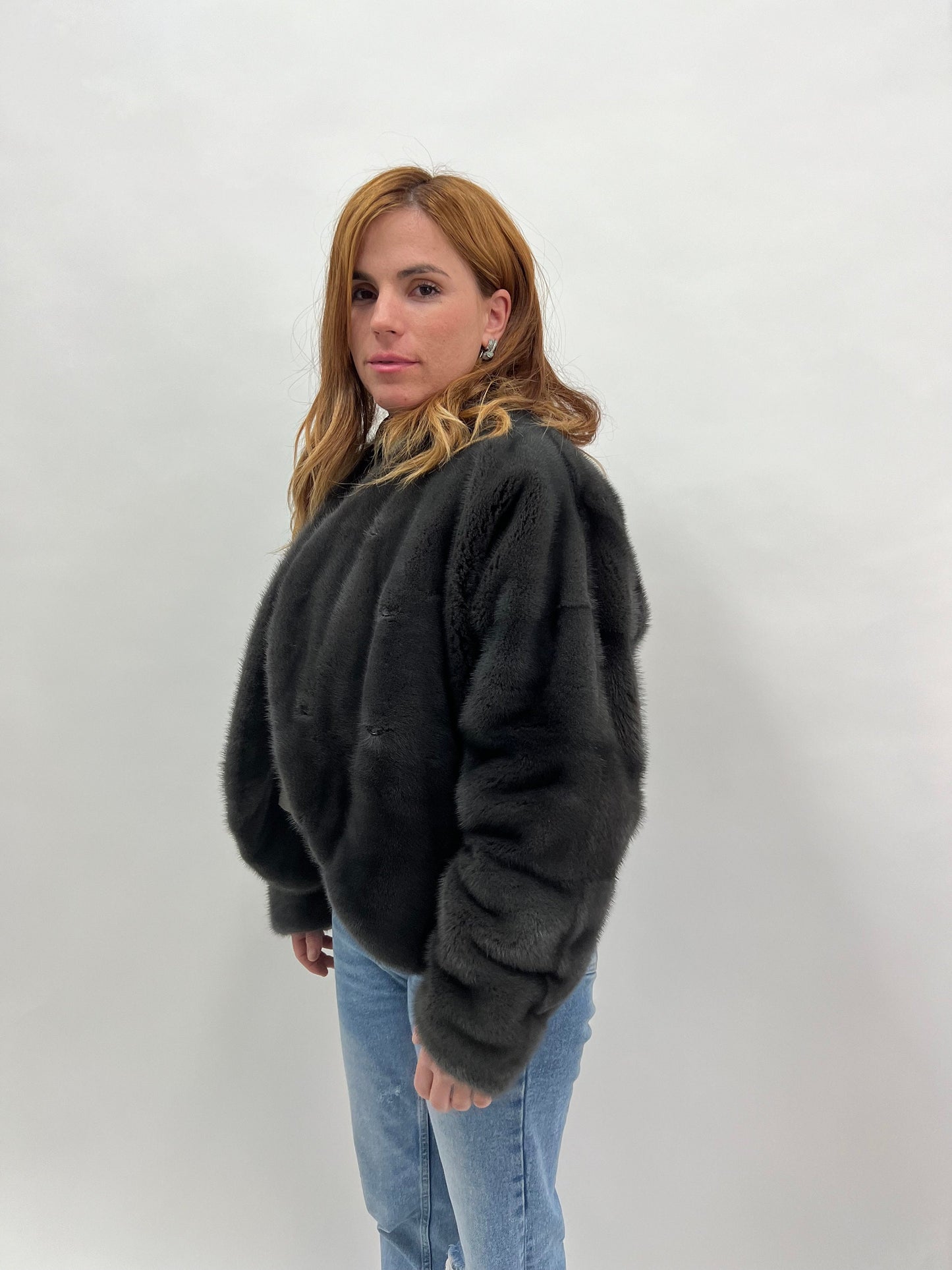 Graphite Mink Fur Bolero Jacket - Collarless Gray Luxury Fur
