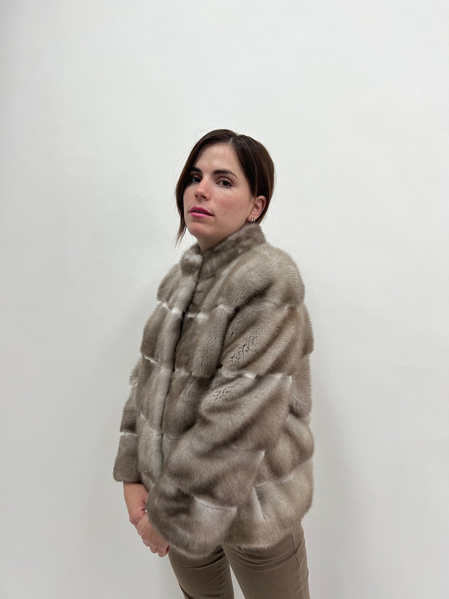 Silver Mink Fur Stroller Jacket with Sheared Mink Trim