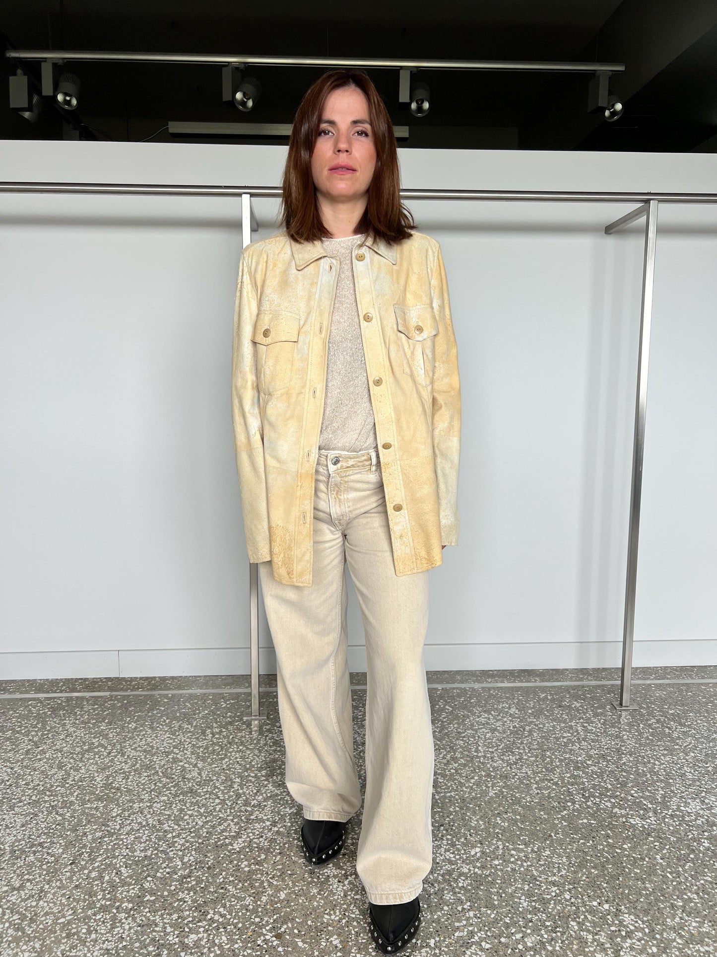 Handmade Beige Suede Leather Distressed Overshirt: Antique Blazer