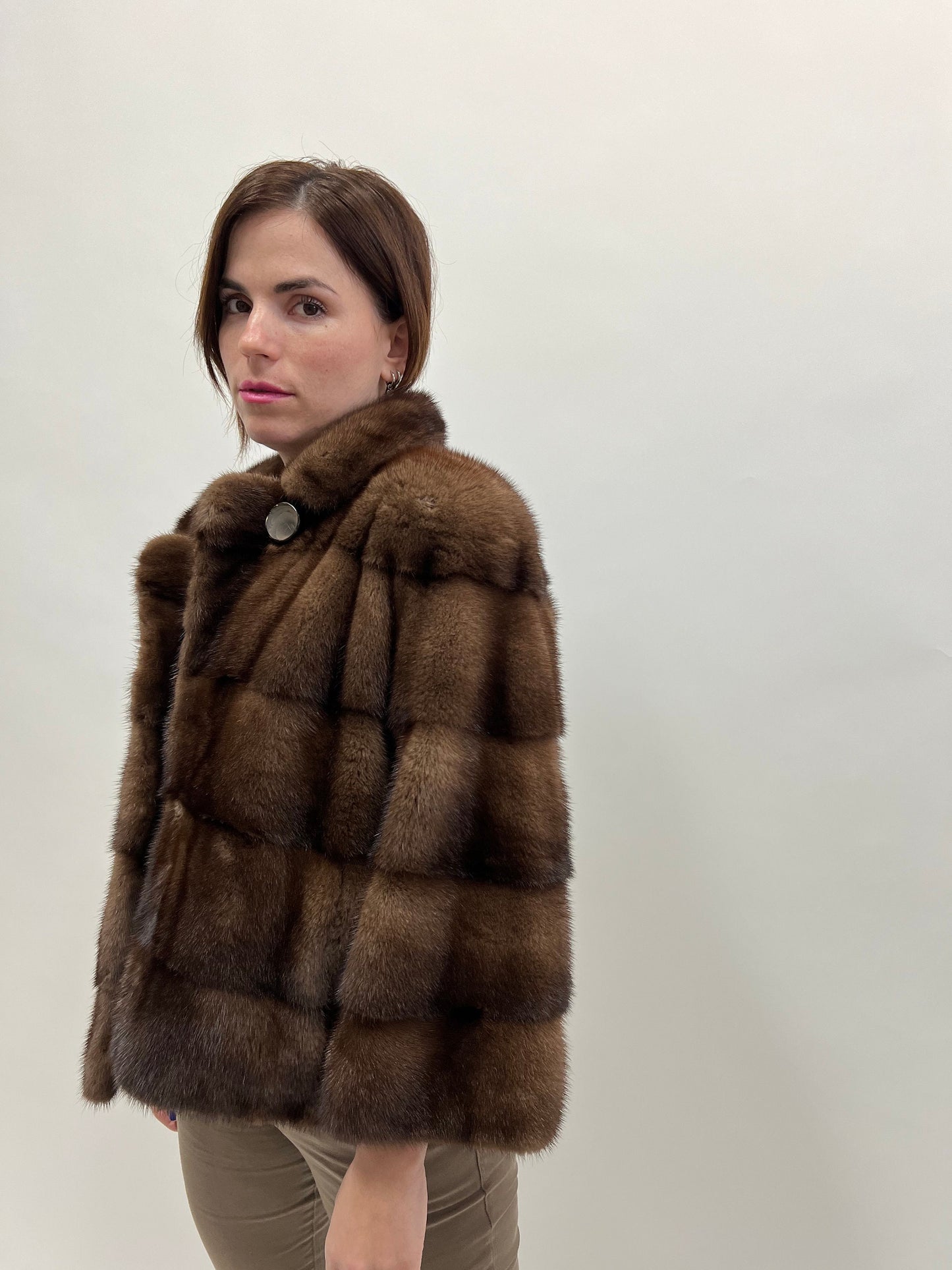 Demi Buff Mink Fur Bolero Jacket: Horizontal Collar, Full Skin