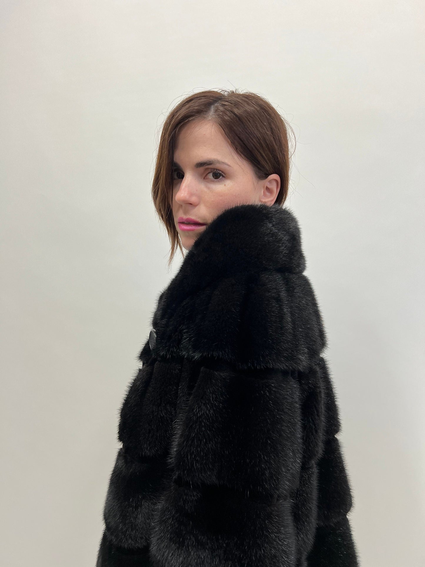 Saga Mink Fur Coat: Black Sheared Stripe Jacket