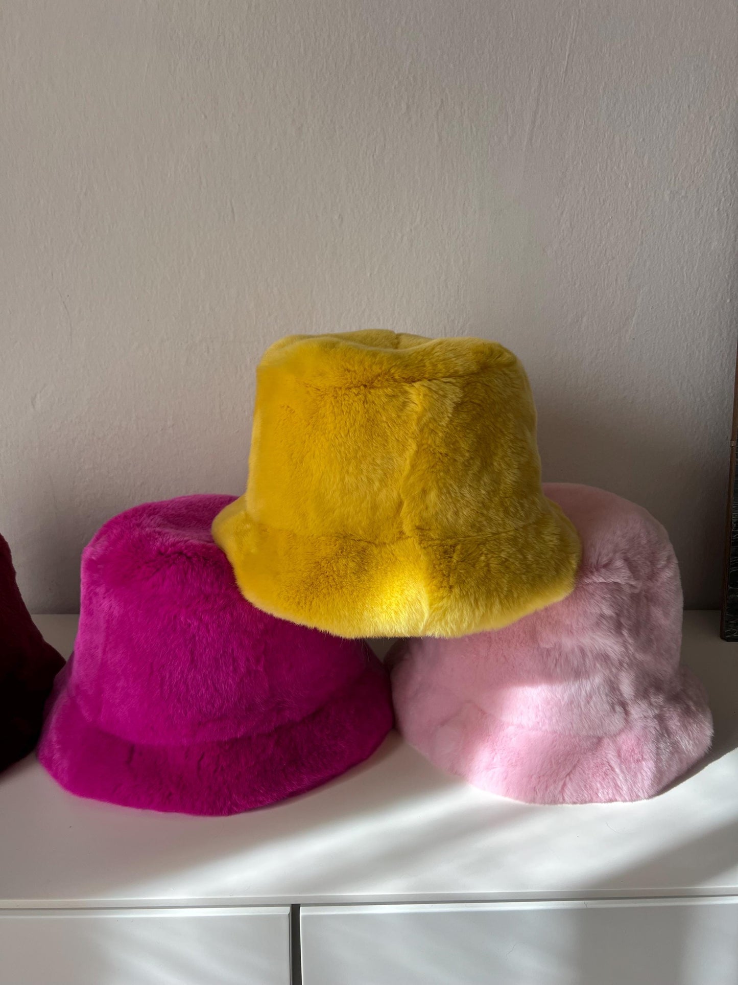 Real Rabbit Fur Bucket Hat: Pastel Pink Mink Fur with Lining