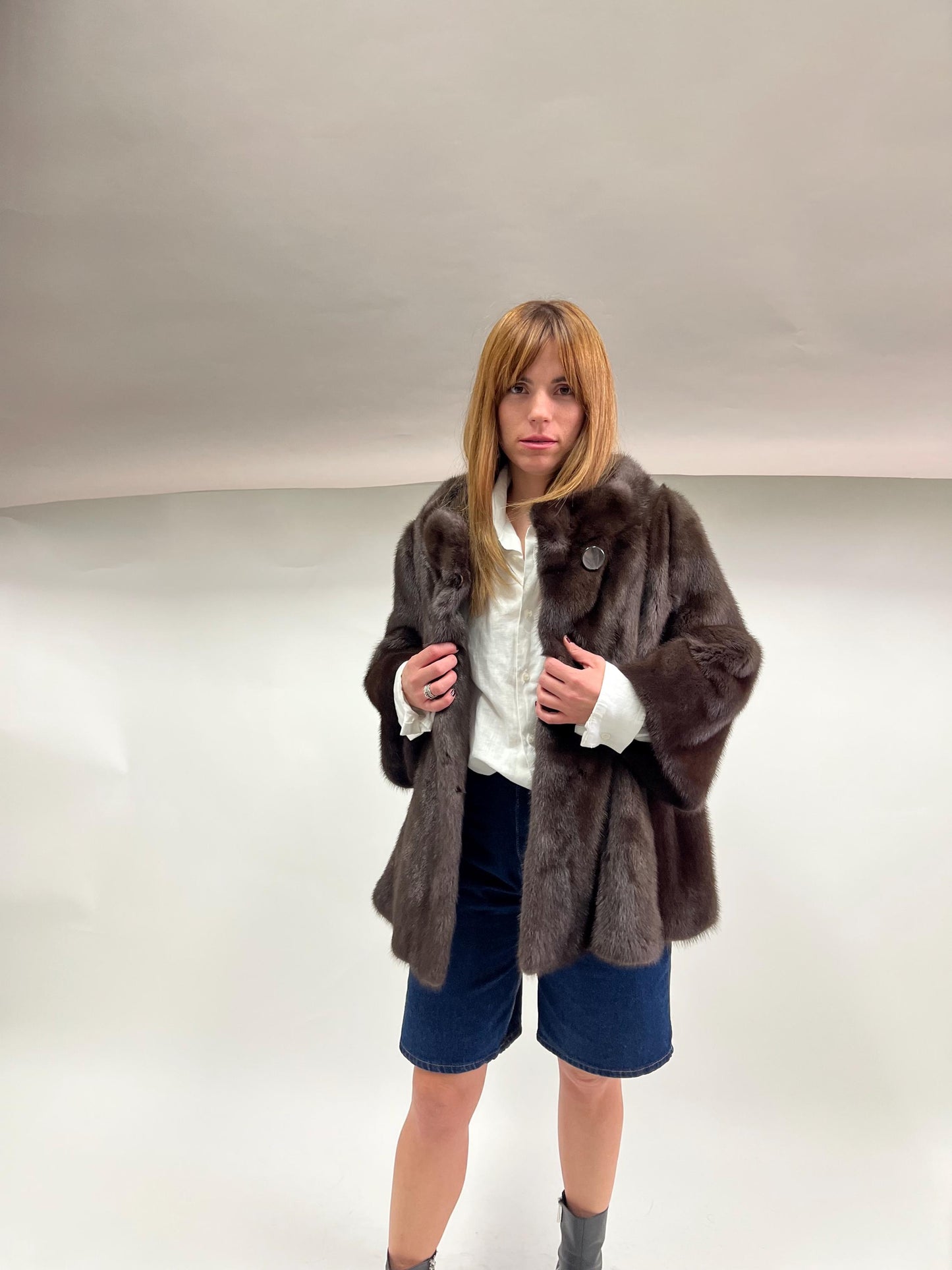 Saga Quality Chestnut Mink Fur Jacket: Edgy Stand Up Collar