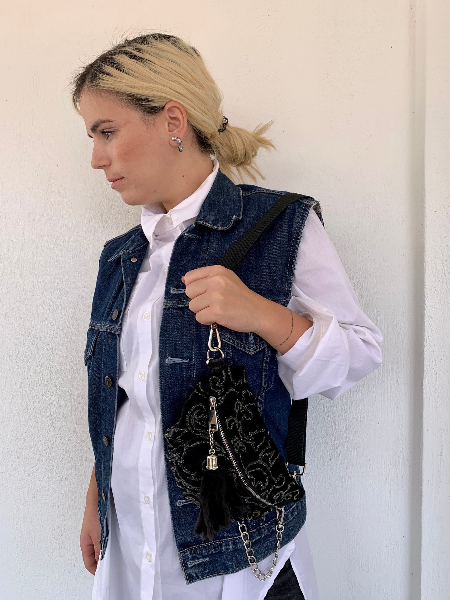 Mink Fur Bumbag with Chain & Tassel: Embroidered Rabbit Fur Fanny Pack