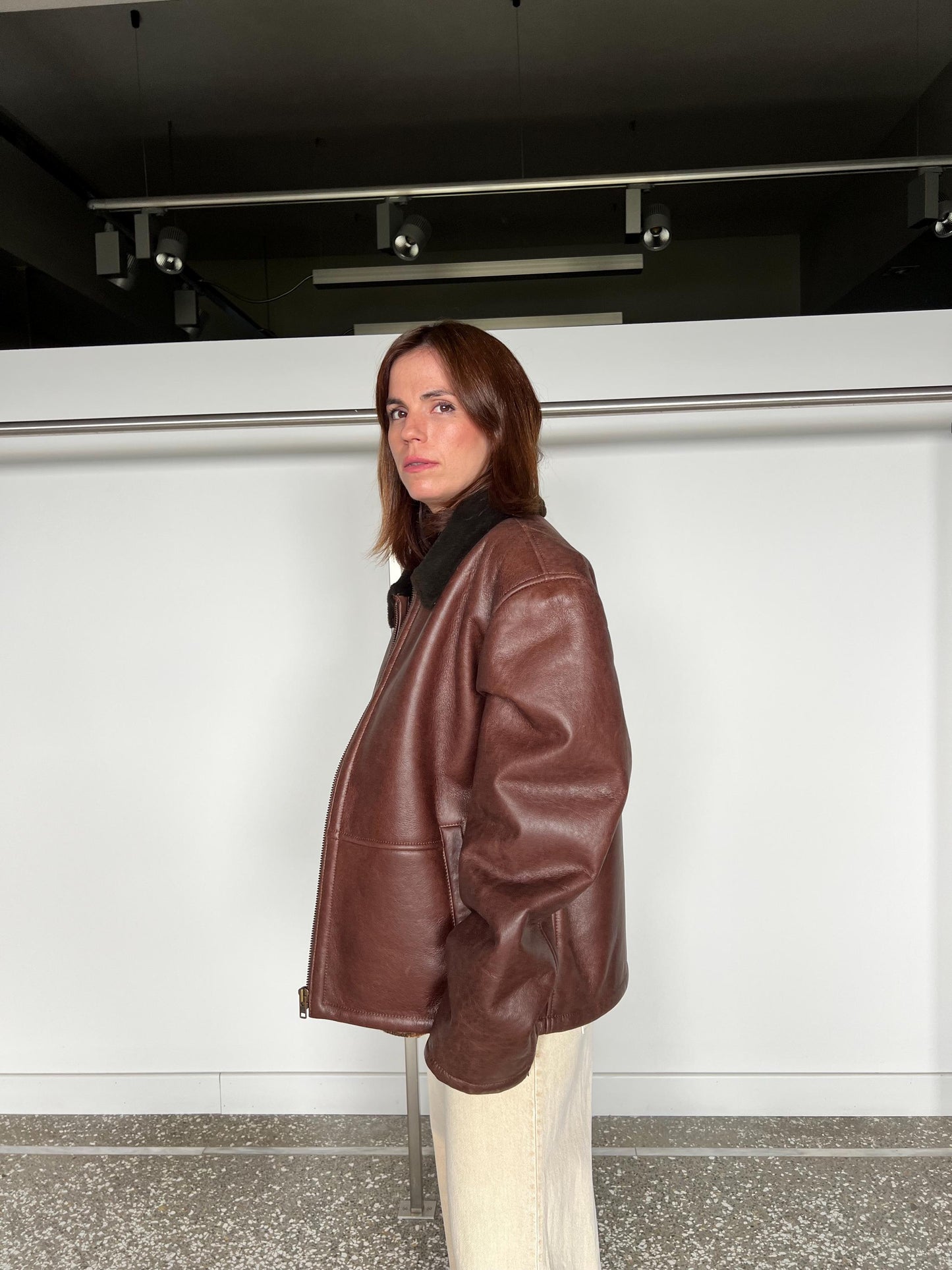 Handmade Choco Leather Shearling Jacket - Boxy College Style