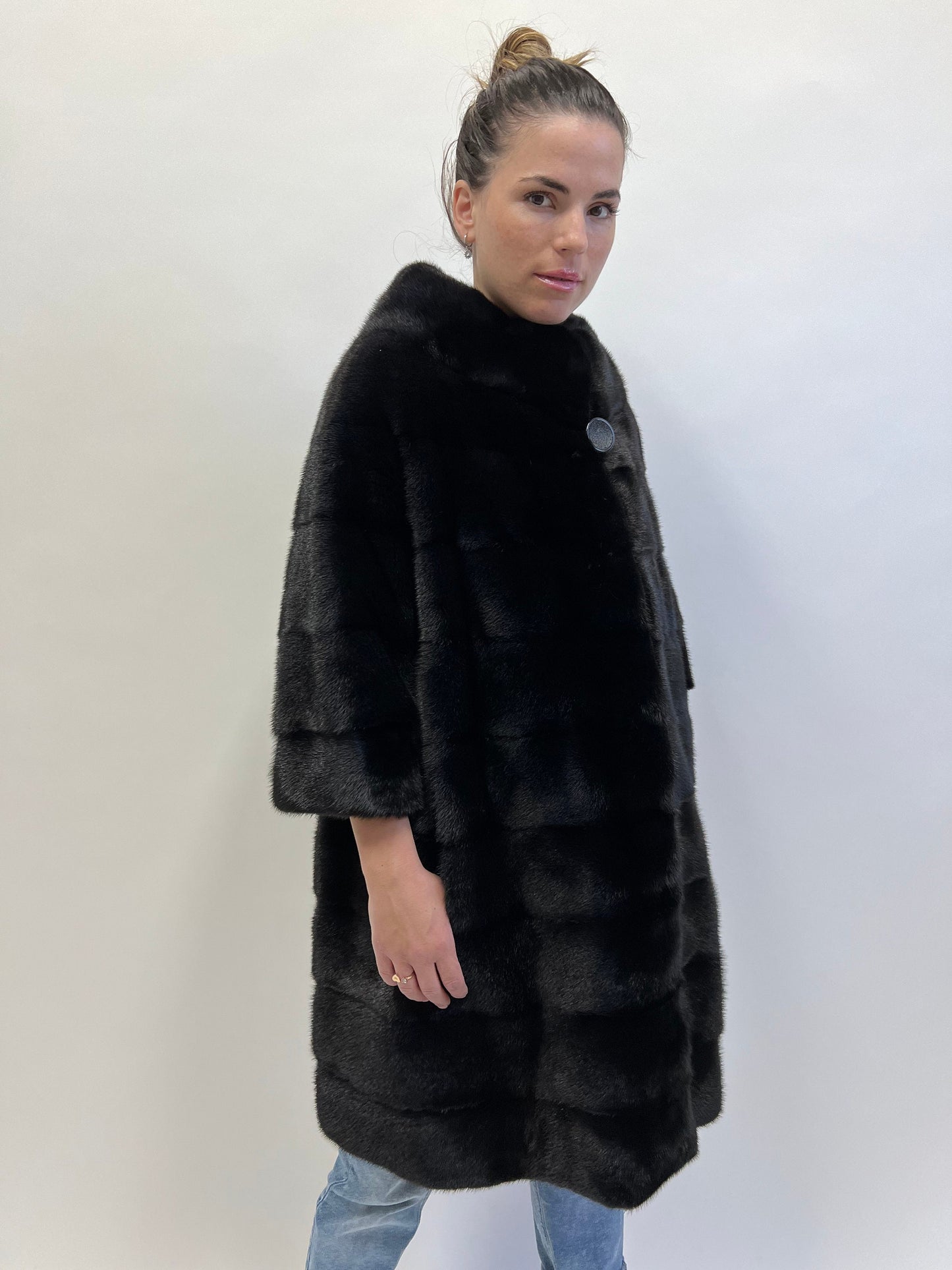 Real Mink Fur Coat: Black Horizontal Full Skin Jacket