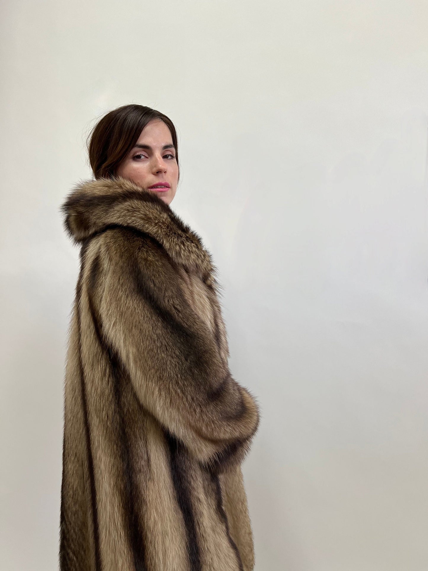 Real Raccoon Fur Coat: Choco Brown Full Length Godet