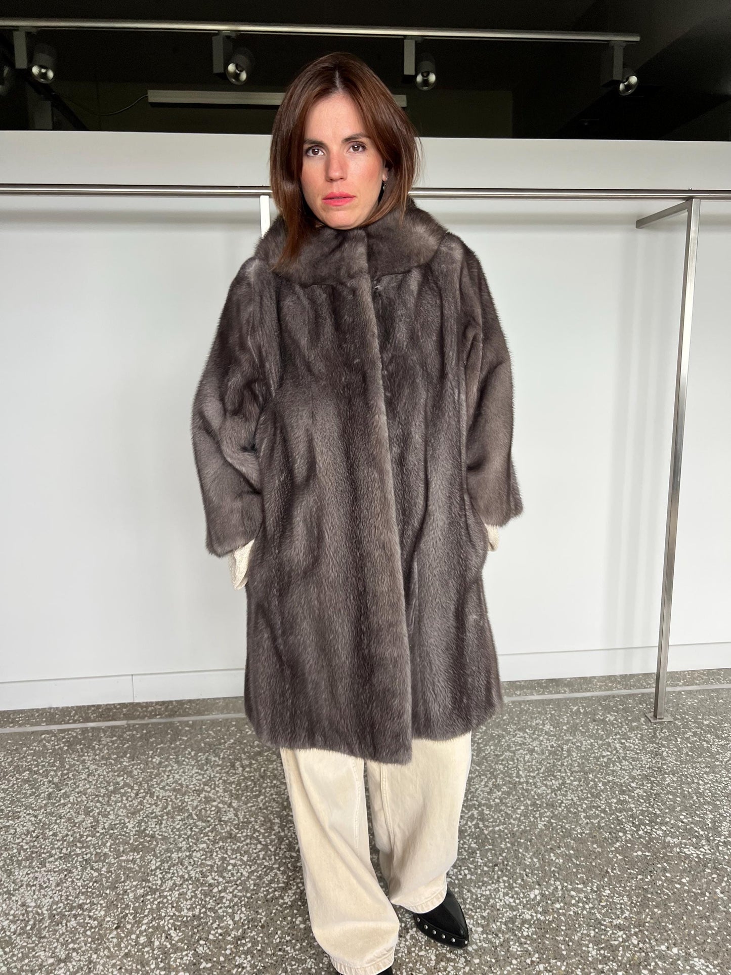 Handmade Silver Grey Mink Fur Coat - Saga Furs - Size Large